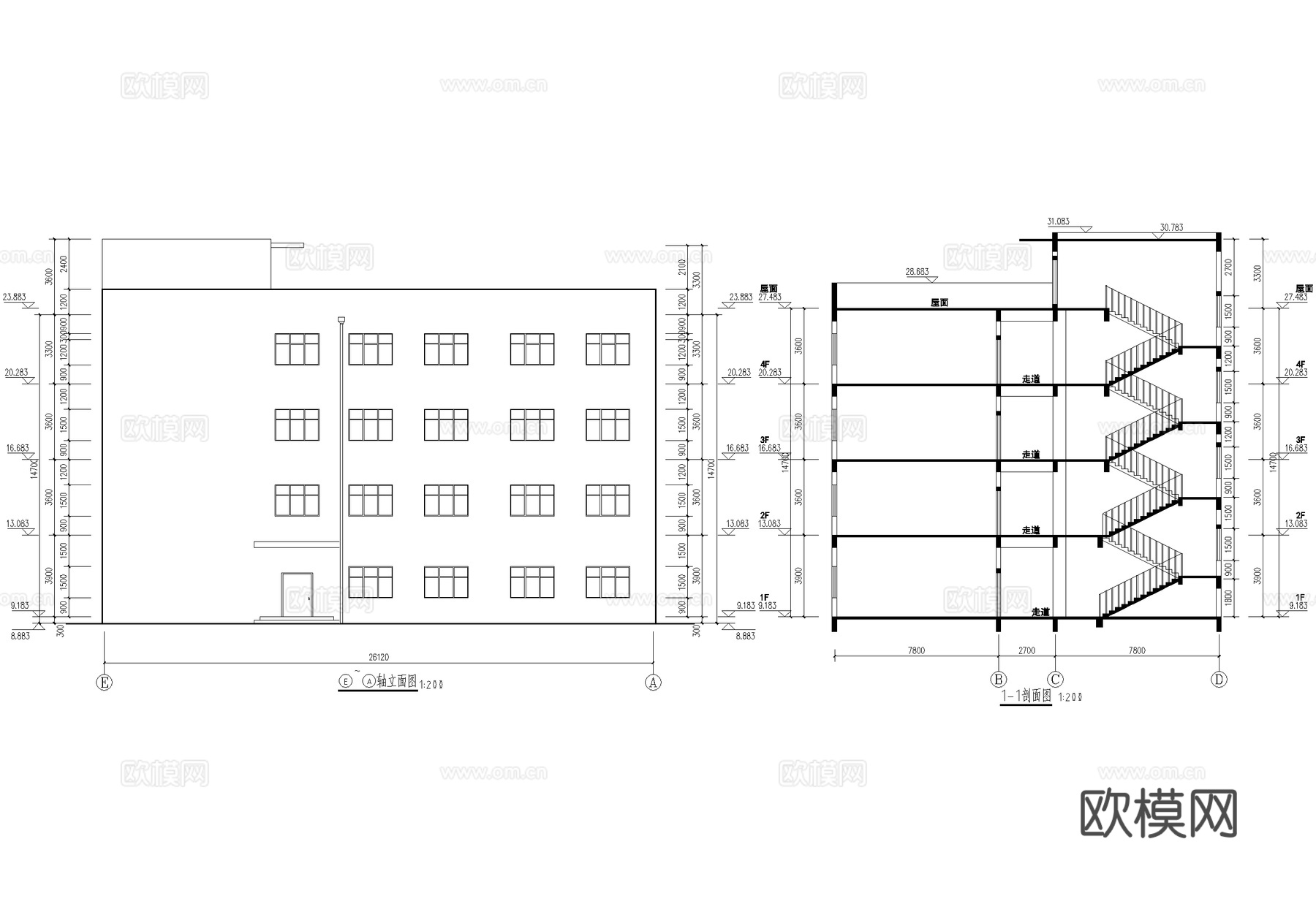 四层教学楼学校建筑cad施工图