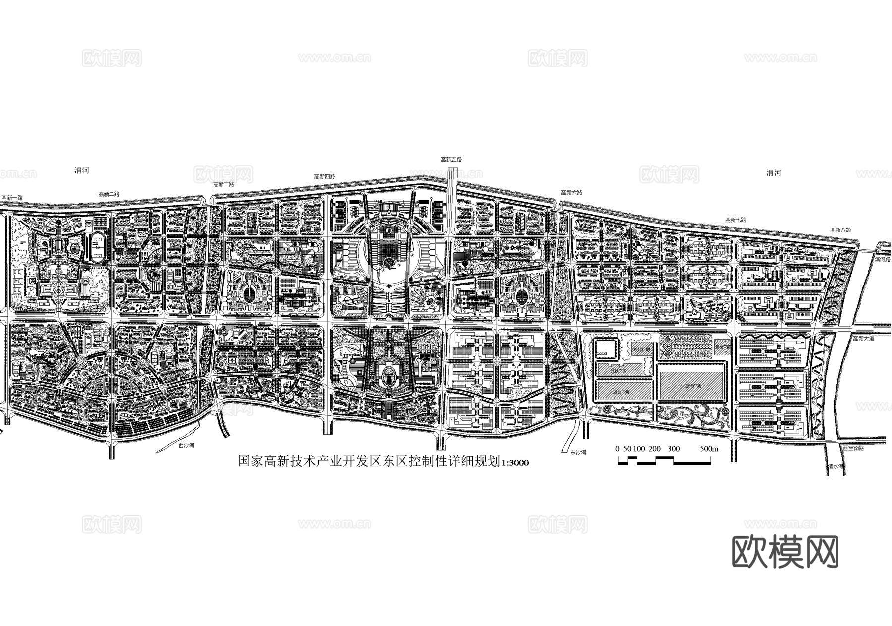 国家高新技术产业开发区控制性规划平面图 城市规划cad施工图