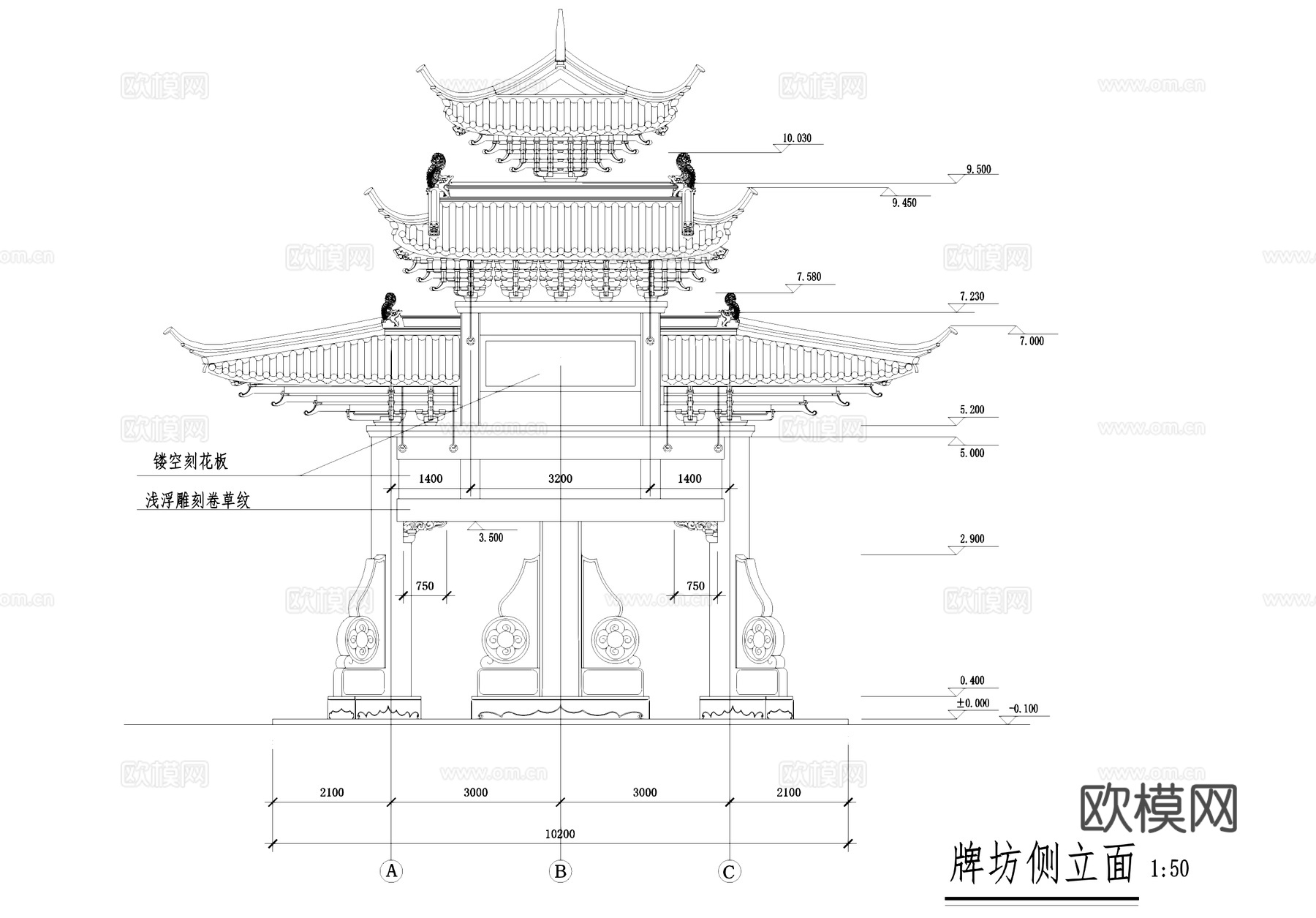 石柱木斗拱屋盖牌坊古建筑CAD施工图集cad施工图cad施工图