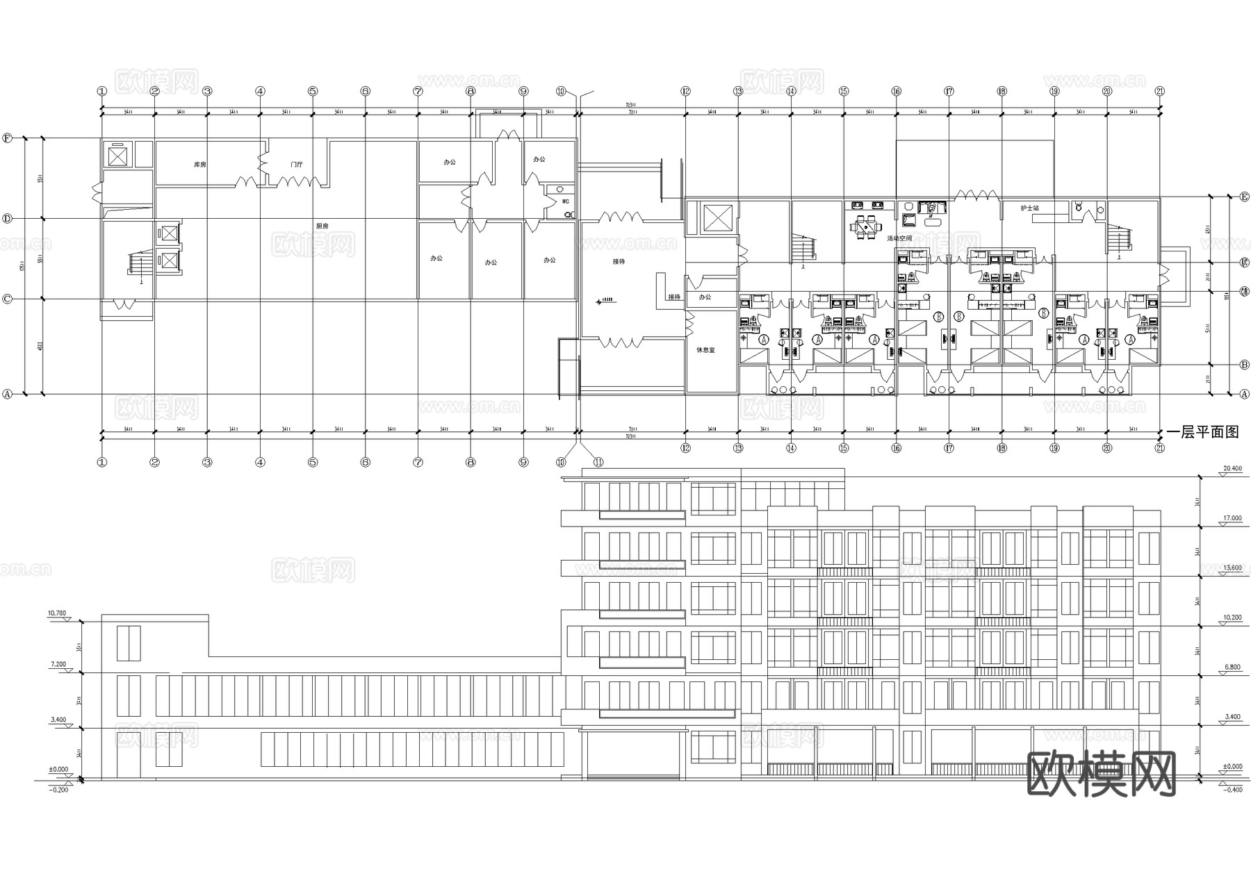 六层养老院敬老院疗养院cad施工图