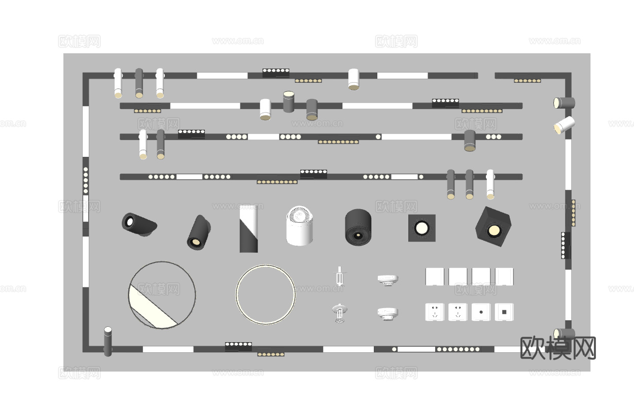 现代射灯合集su模型
