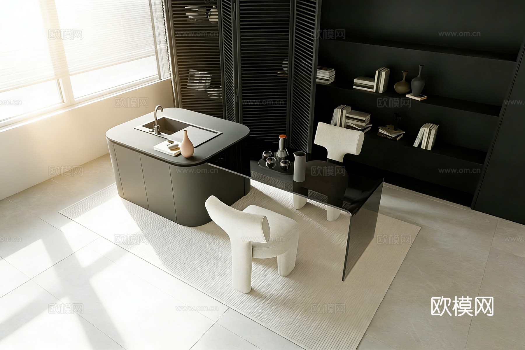 现代简约 吧台 吧台椅 餐厨一体 中岛模型su模型