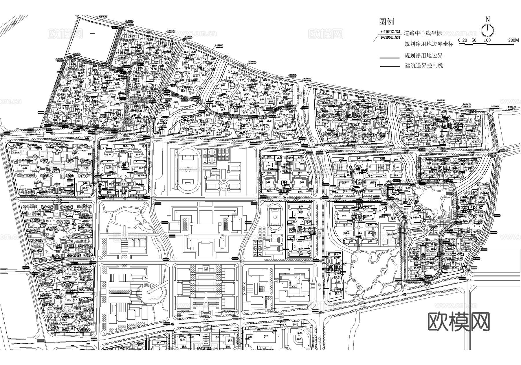城市规划总平面图 住宅商业办公教育cad施工图