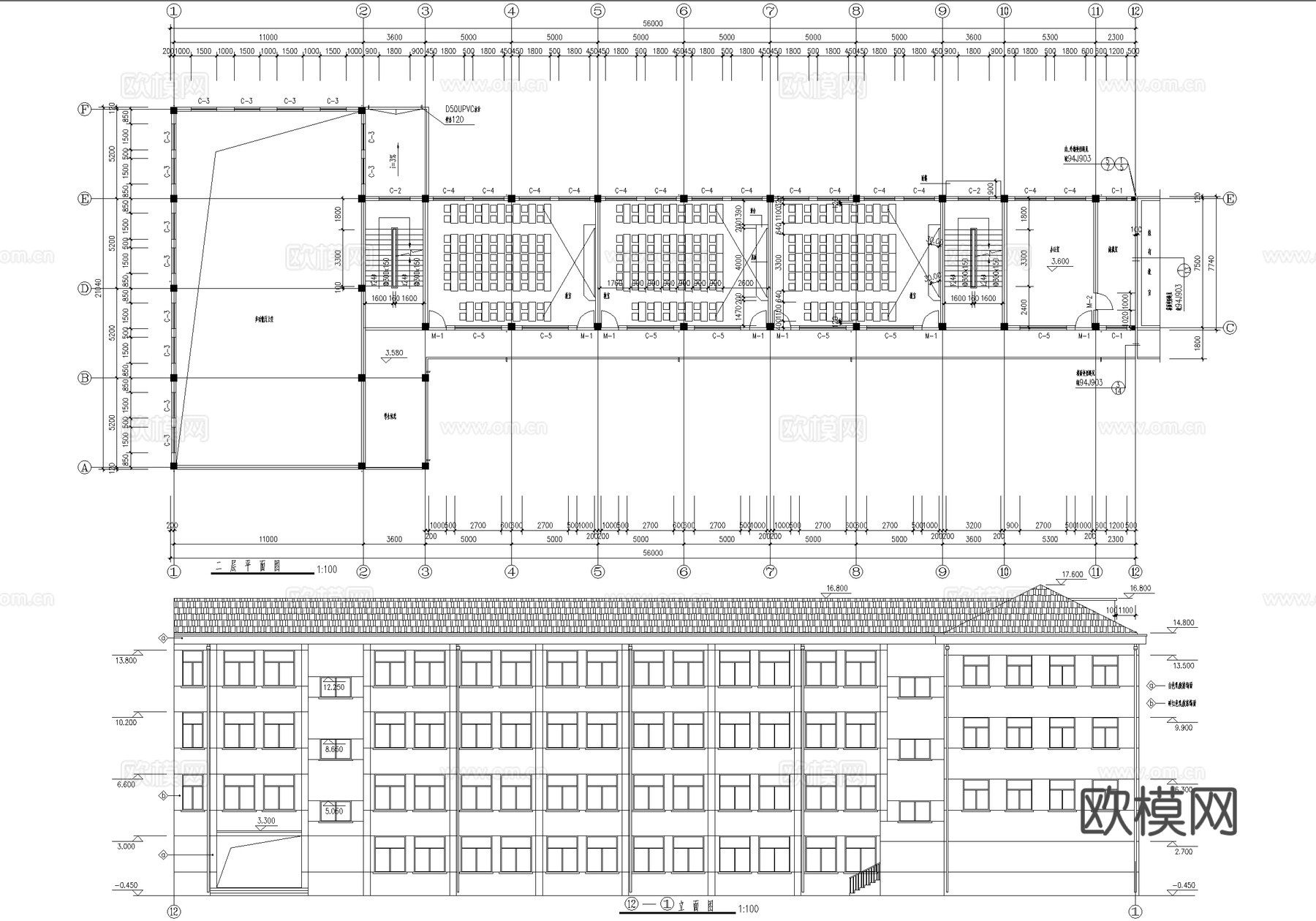 四层中学教学楼学校建筑结构cad施工图