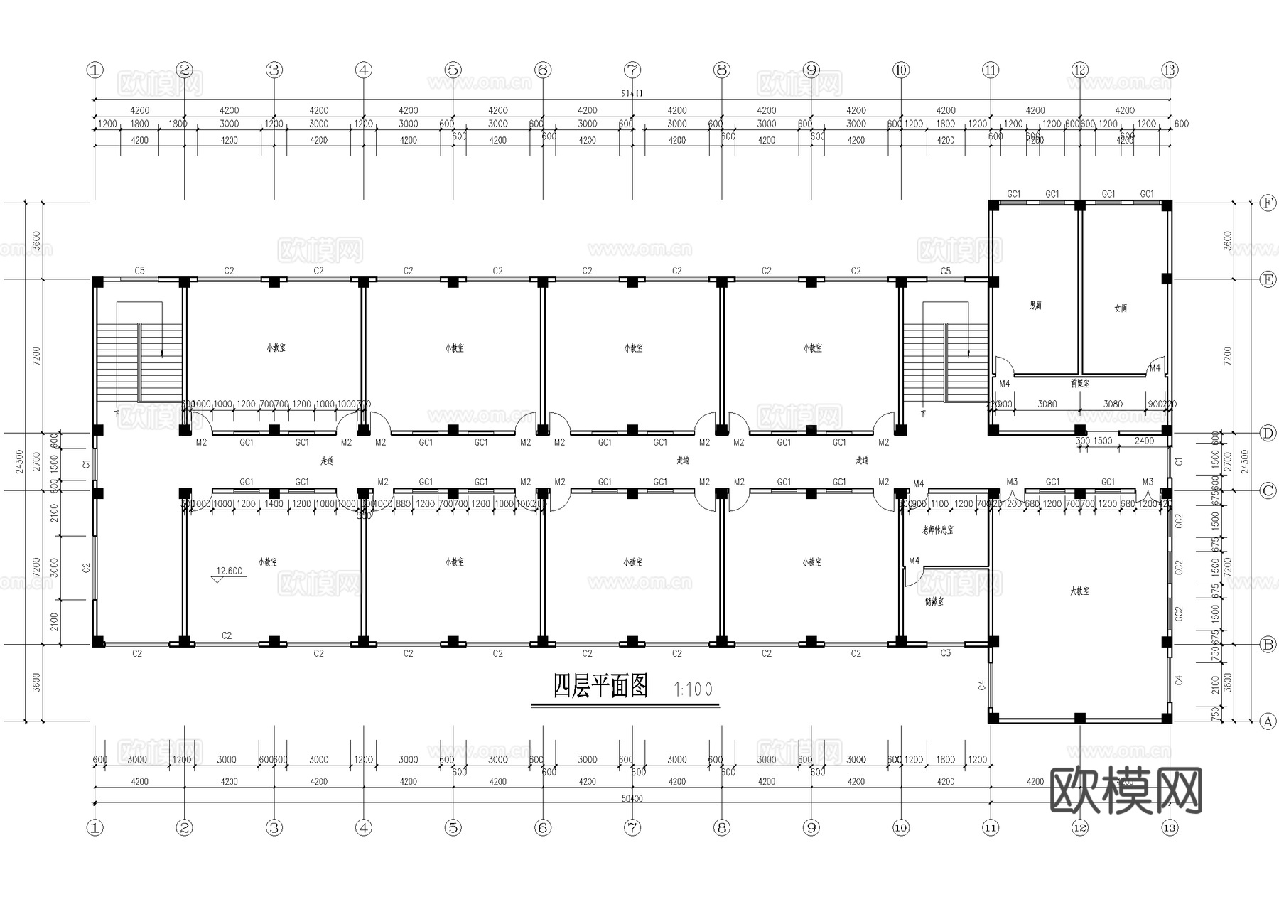 四层大学教学楼职教中心学校建筑cad施工图