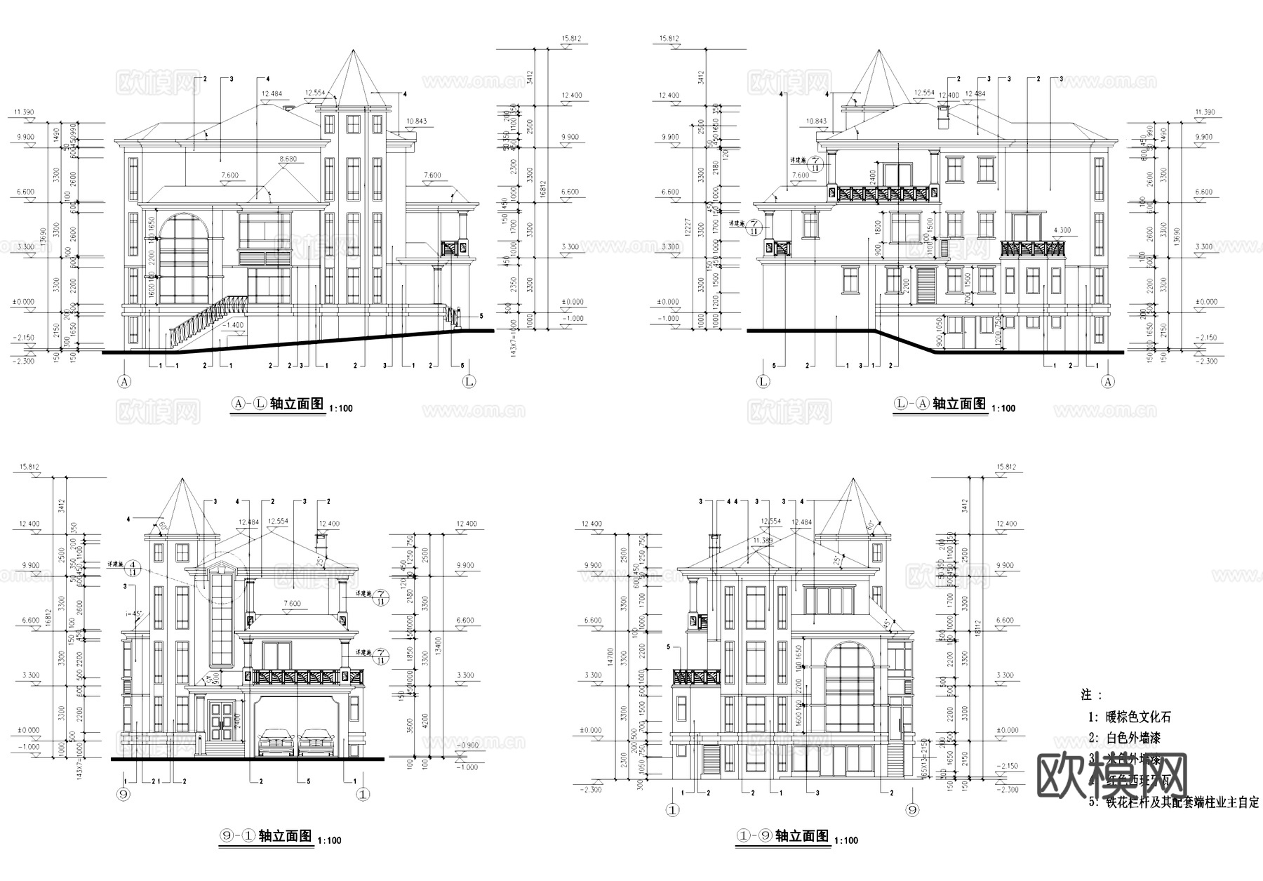 别墅建筑CAD施工图集cad施工图