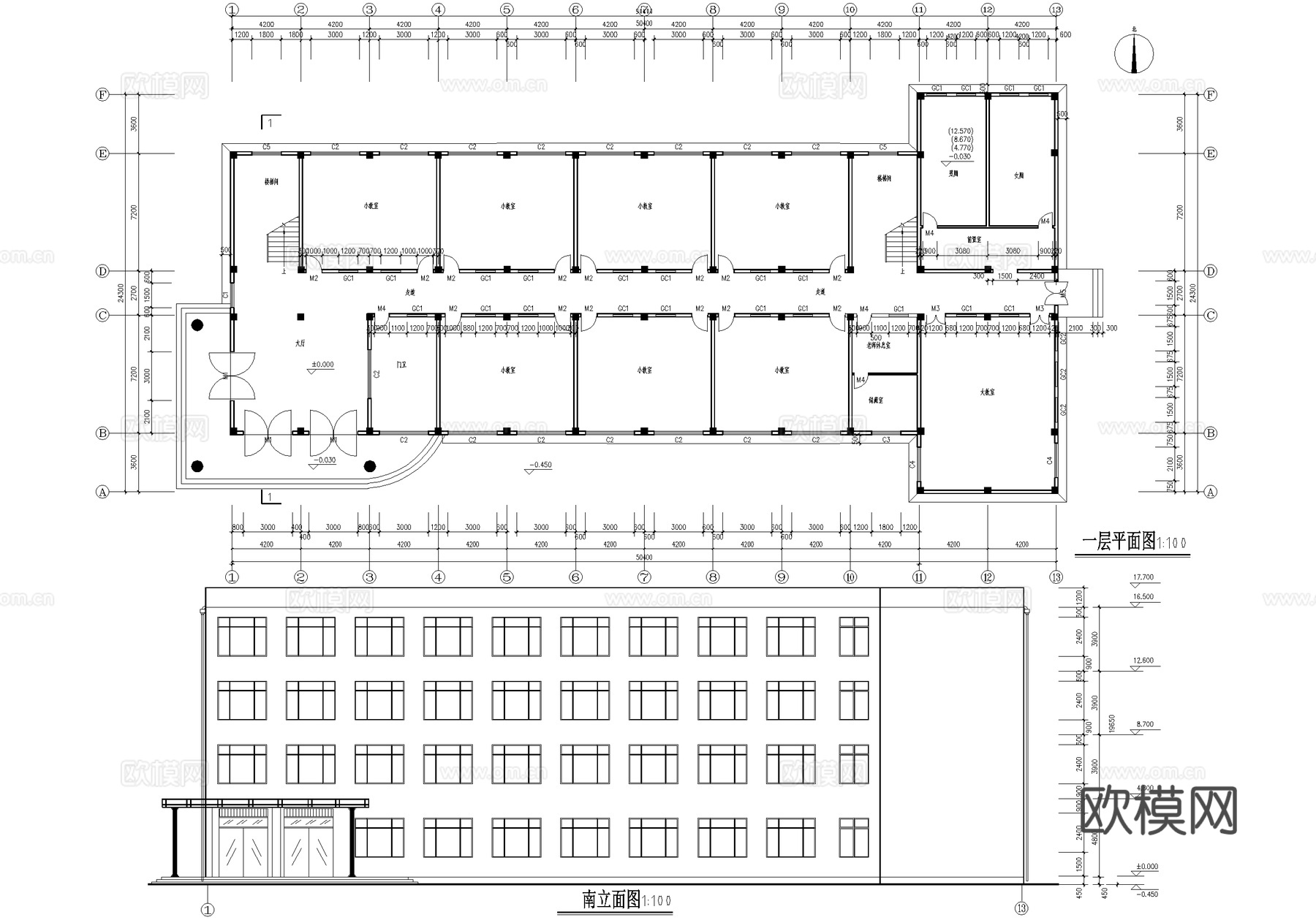 四层大学教学楼职教中心学校建筑cad施工图