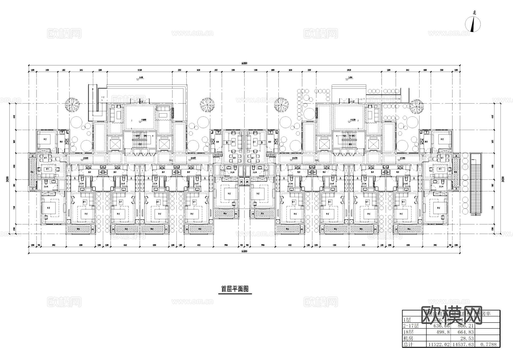 酒店式公寓建筑平面及剖面CAD施工图cad施工图