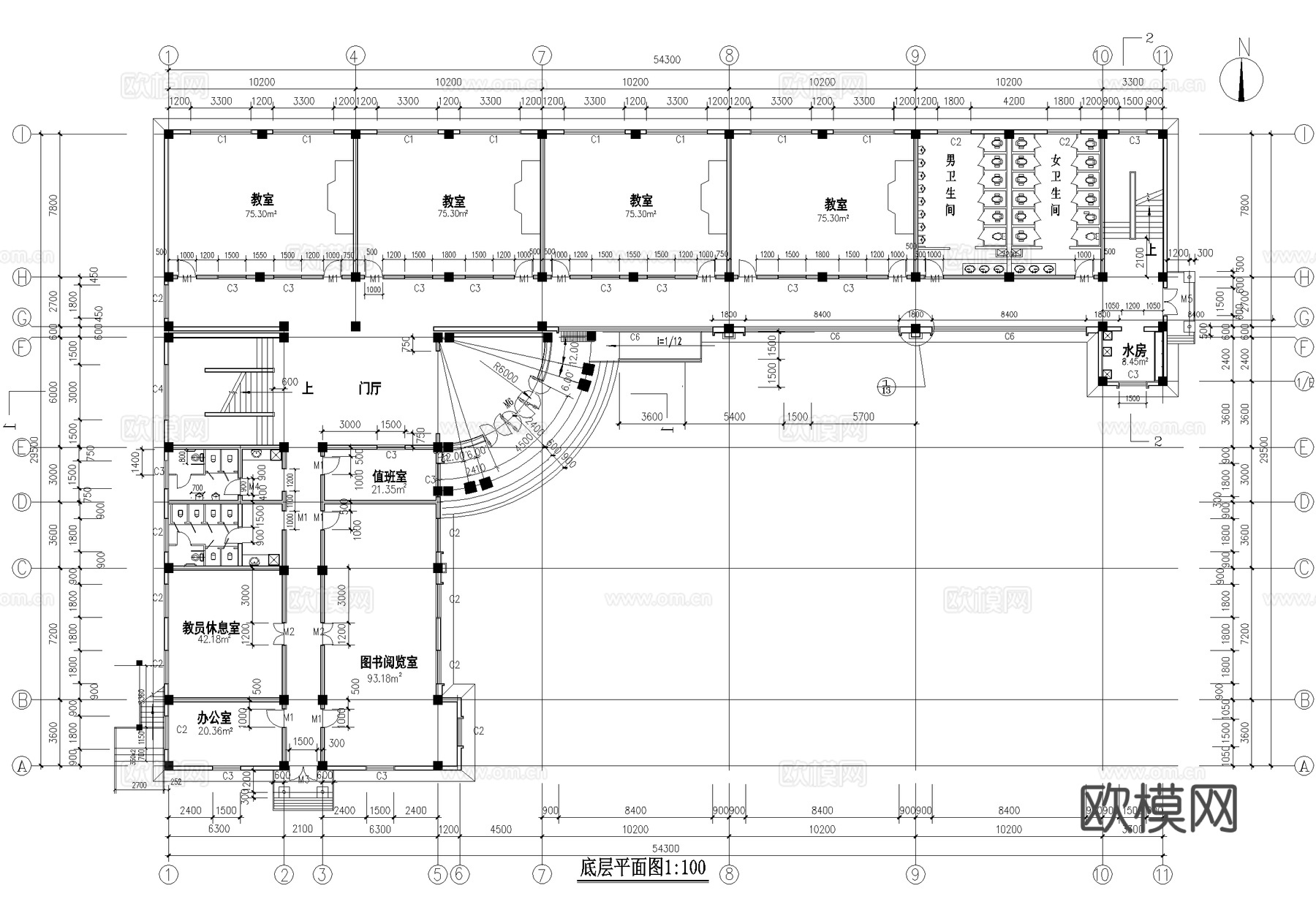 四层教学楼教室学校建筑cad施工图
