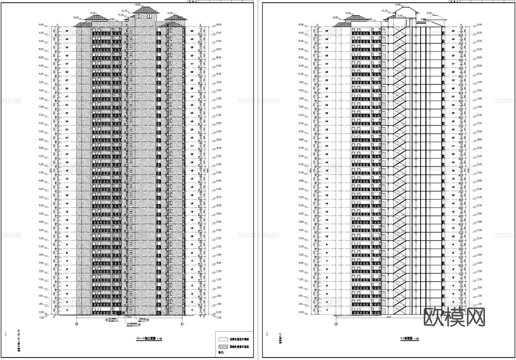 三梯八户高层居住建筑CAD施工图cad施工图