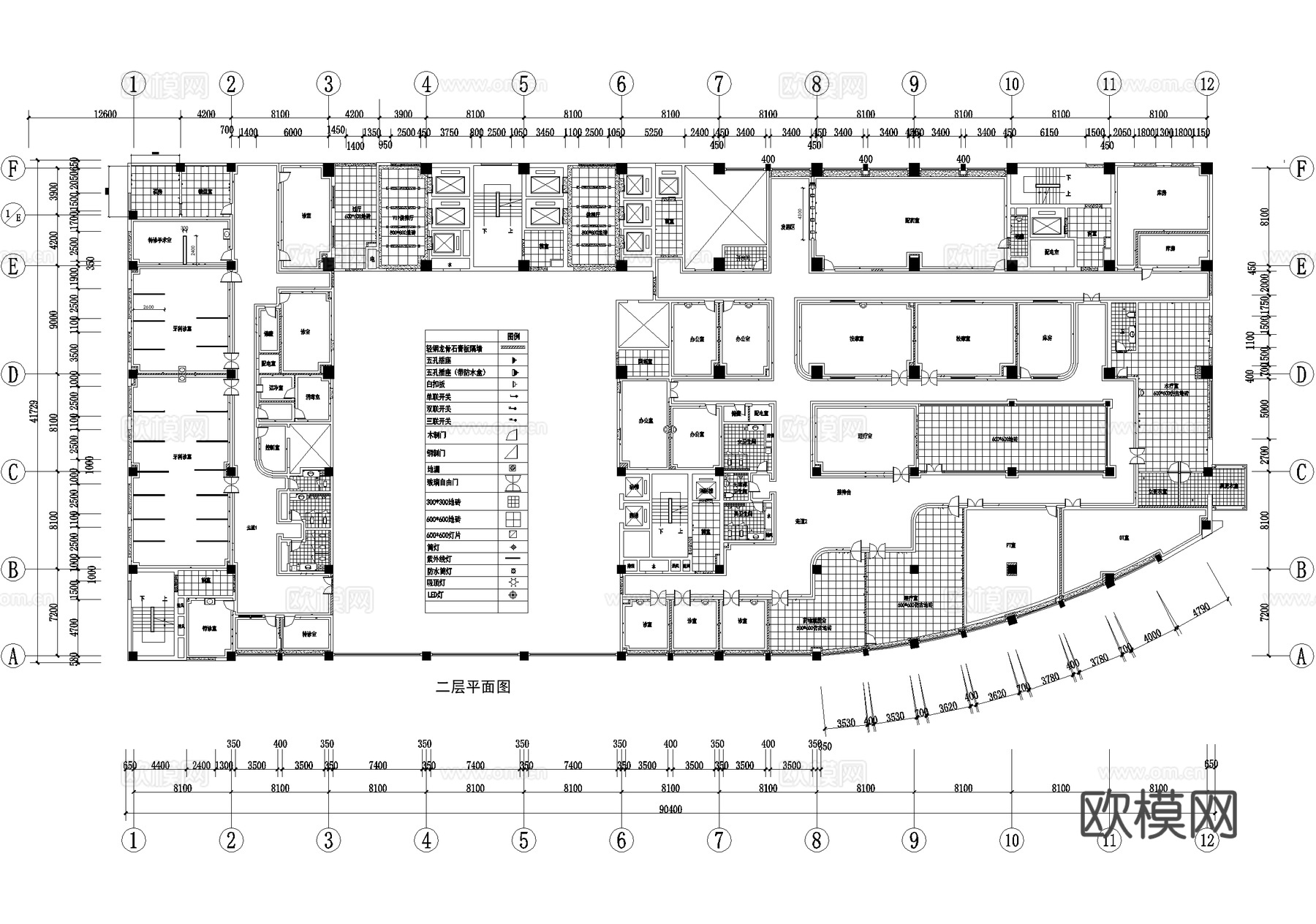 医院 二层平面顶面图 节点图cad施工图
