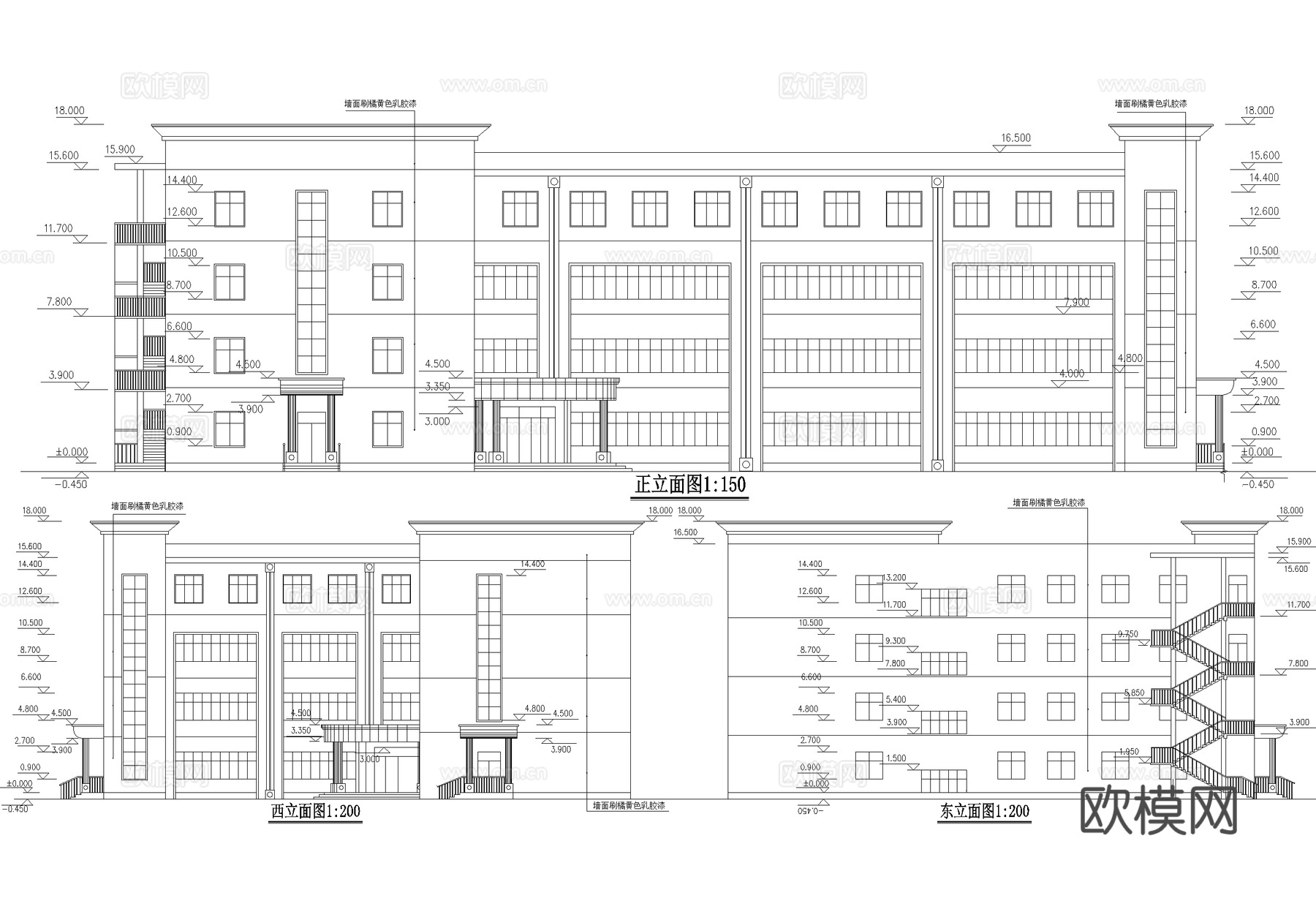 四层教学楼教室学校建筑cad施工图