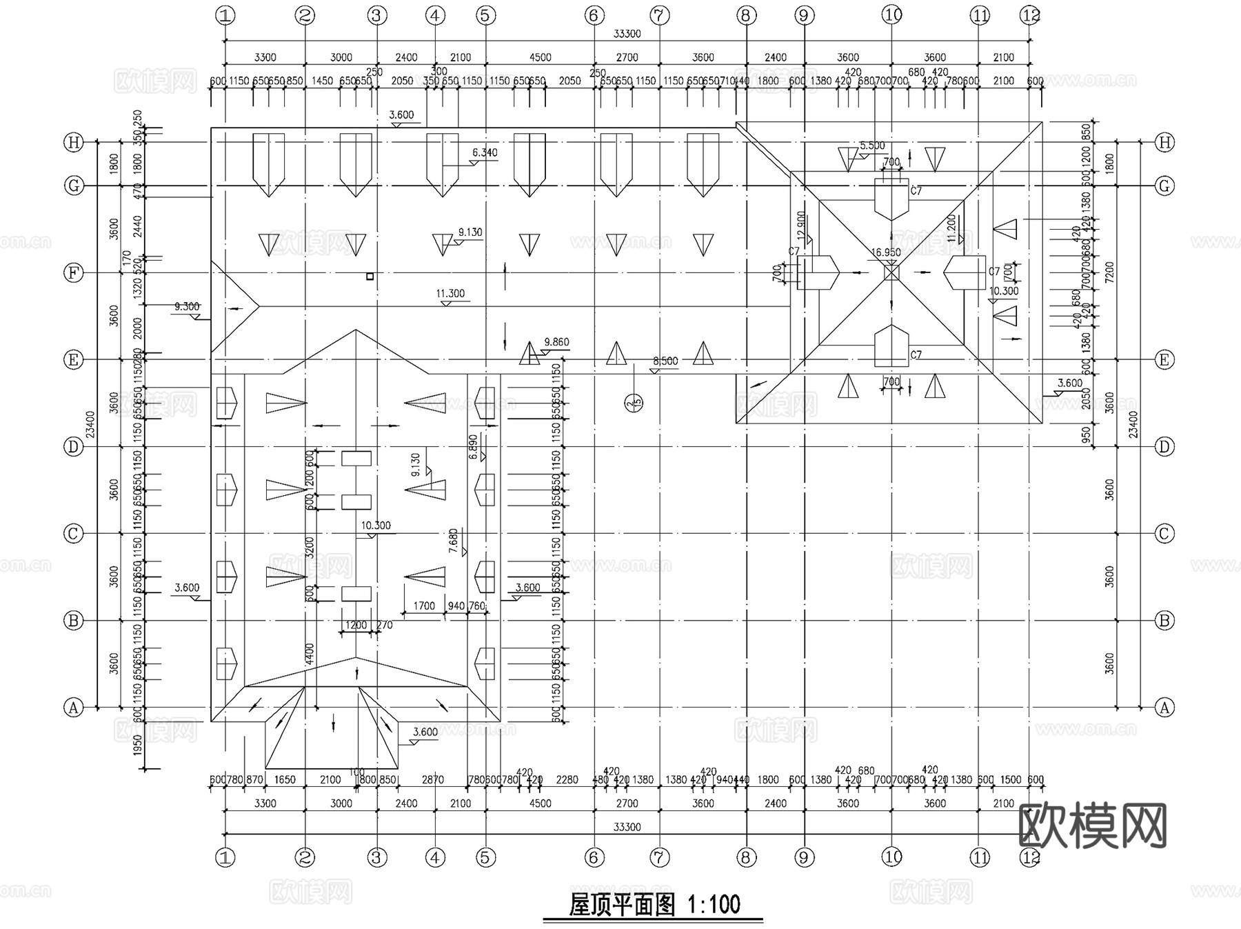 欧式城堡餐厅饭店建筑CAD施工图cad施工图