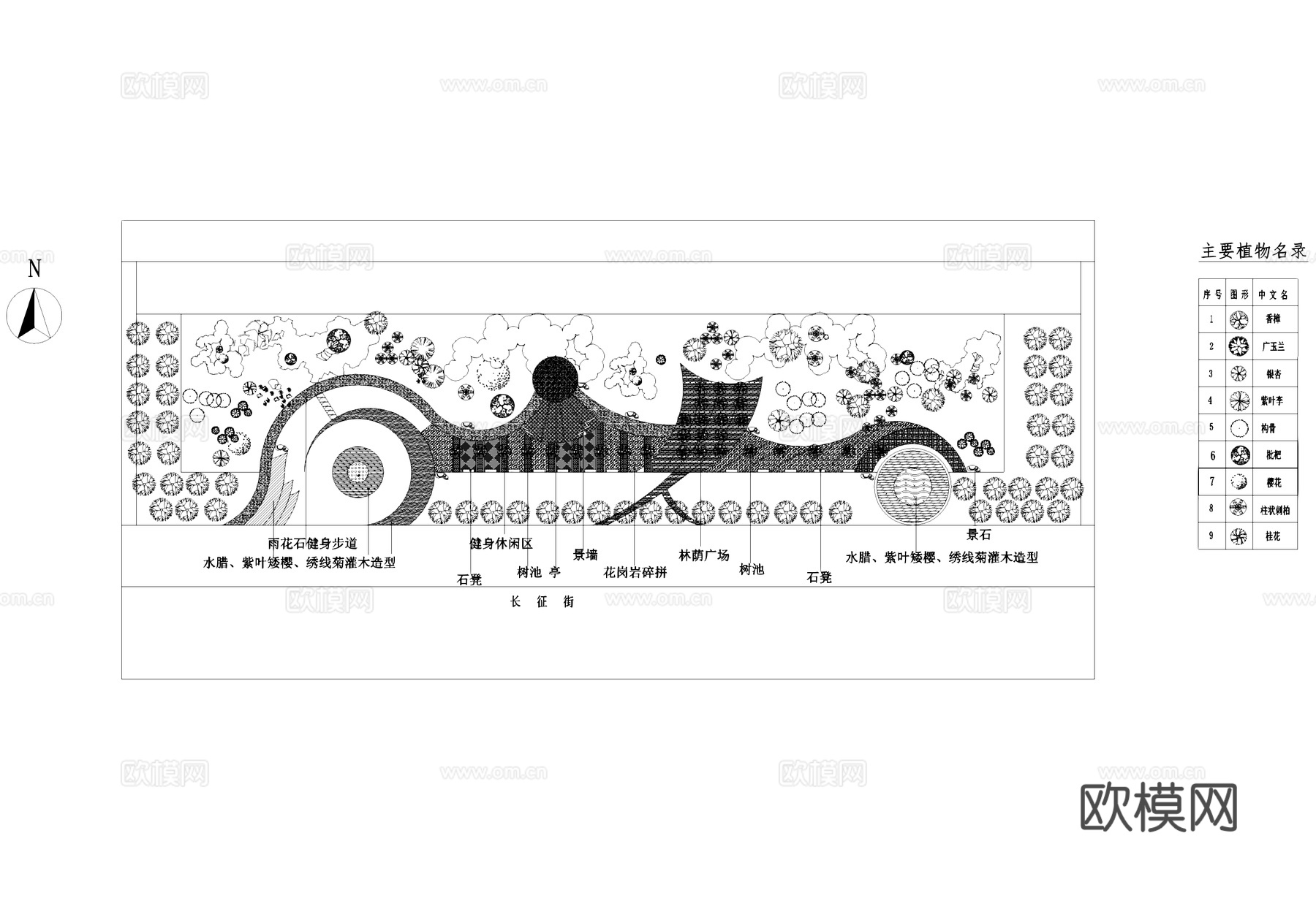 临街道路景观植物绿化平面CAD施工图cad施工图