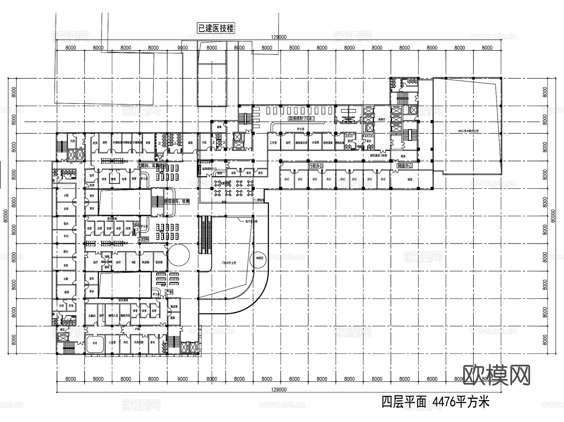 如皋人民医院建筑平剖面CAD施工图集cad施工图