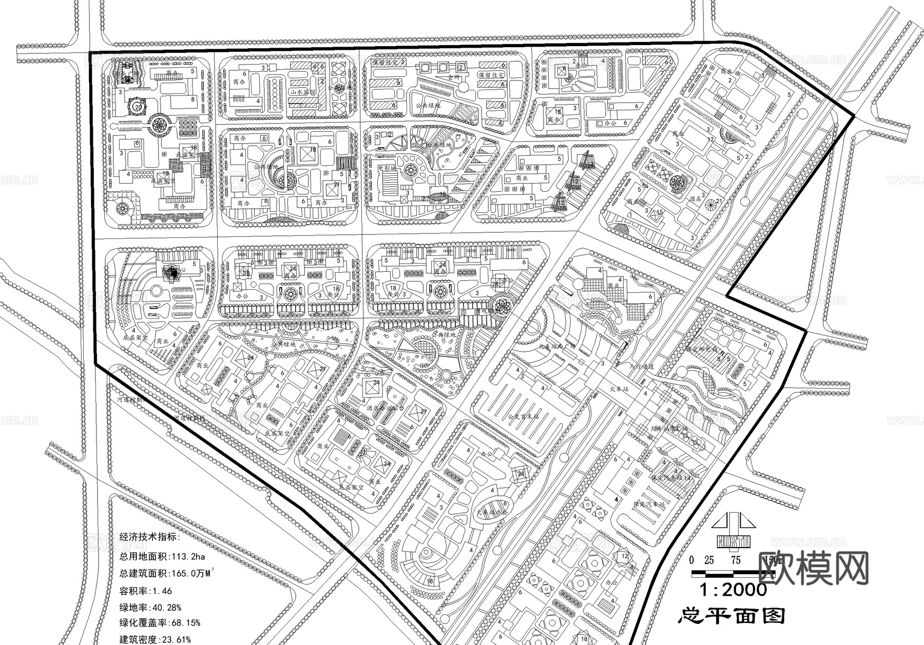 市中心区概念性城市设计规划总平面图cad施工图