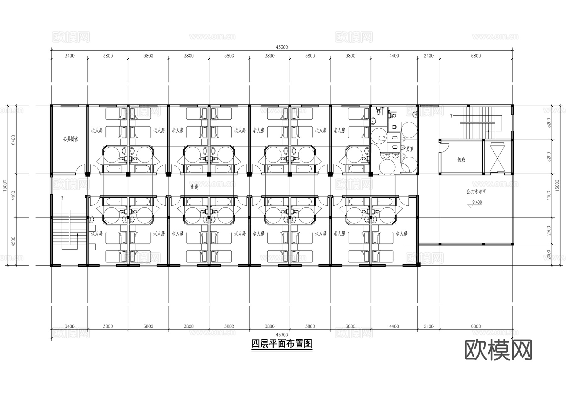 四层养老院敬老院建筑 老年服务中心综合办公楼cad施工图