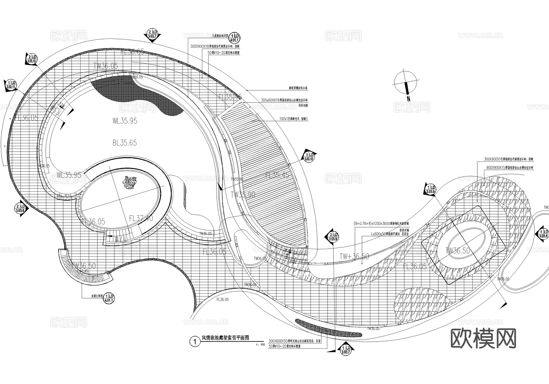 现代异形廊架 弧形廊架 钢结构廊架 风雨连廊cad施工图