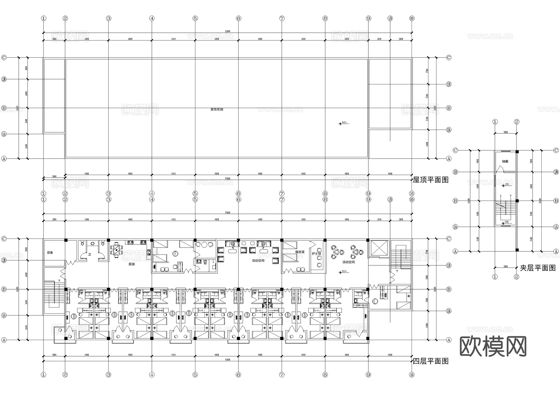 四层敬老院养老院建筑 老年服务中心 建筑平立面图 规划总平面cad施工图