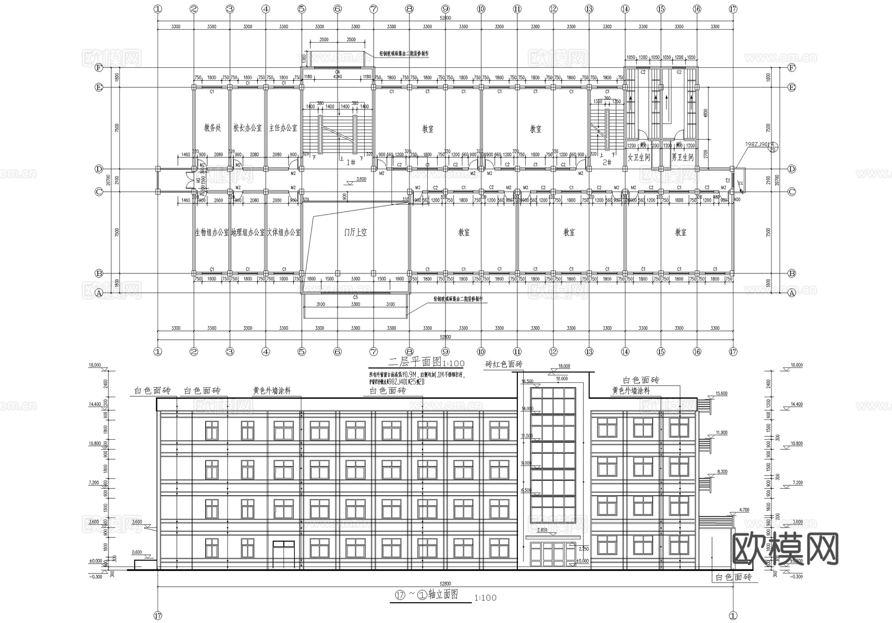 四层中学教学楼学校建筑cad施工图