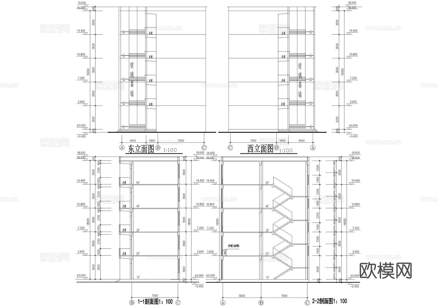 五层高中教学楼学校建筑cad施工图