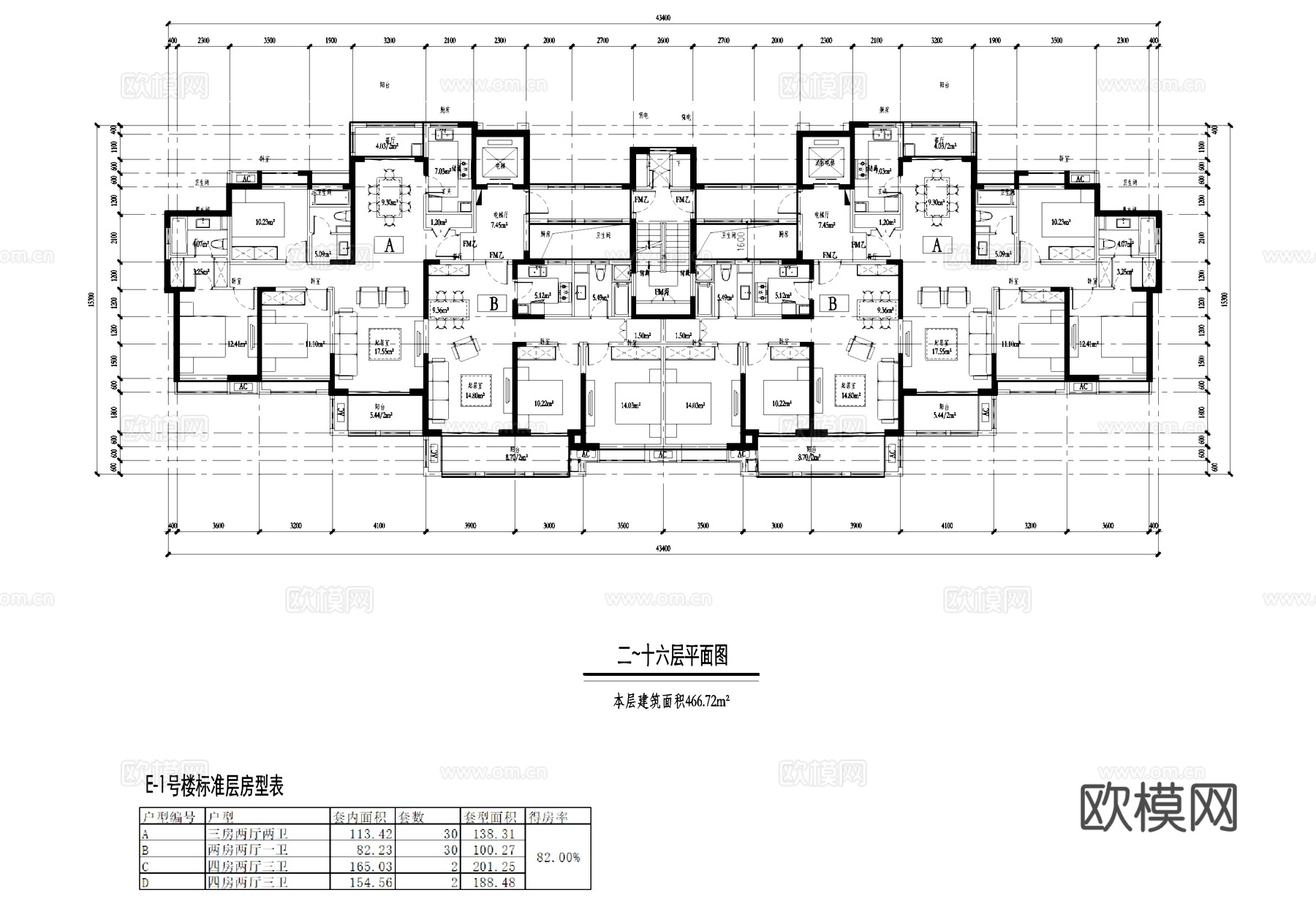 酒店式公寓建筑平面及剖面CAD施工图cad施工图