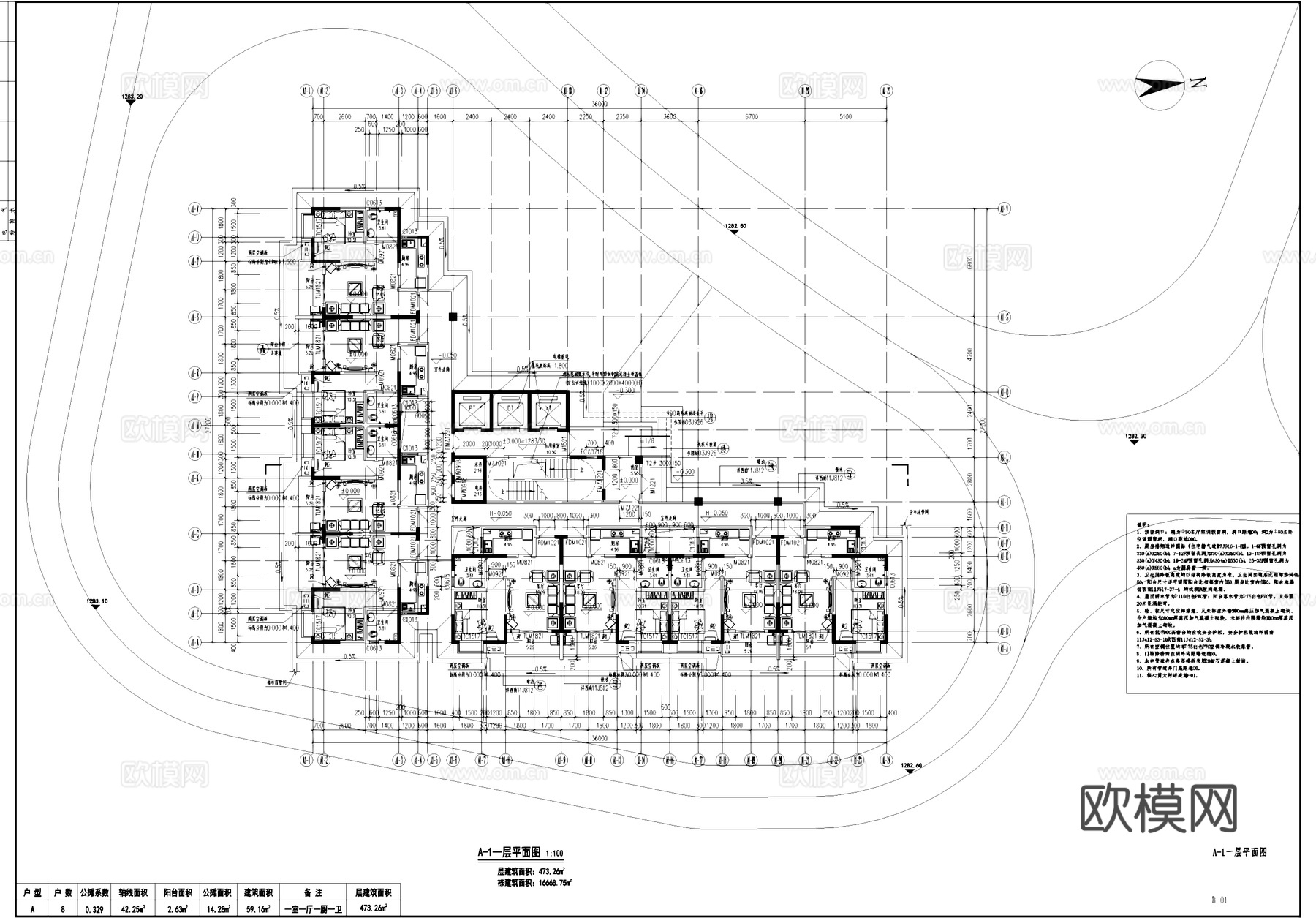 三梯八户高层居住建筑CAD施工图cad施工图