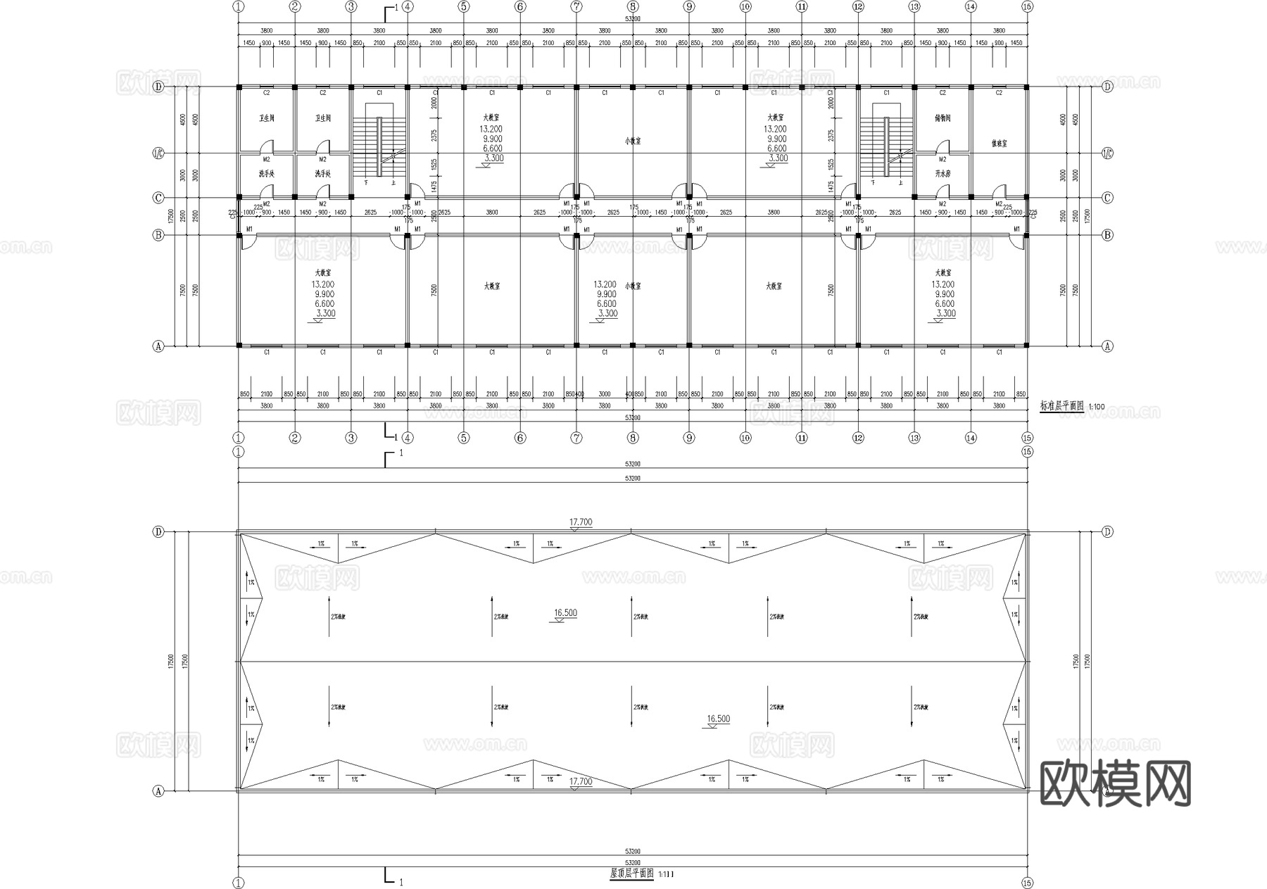 五层大学高校教学楼学校建筑cad施工图