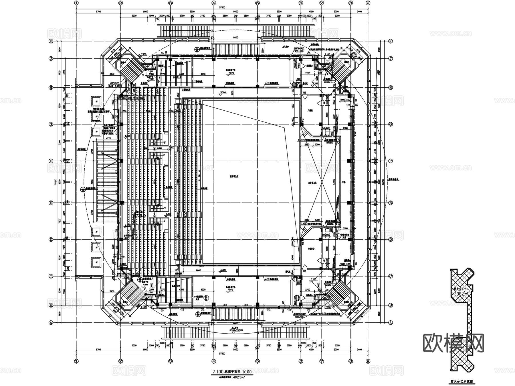 青岛一中校改体育馆平立剖面建筑CAD施工图集cad施工图