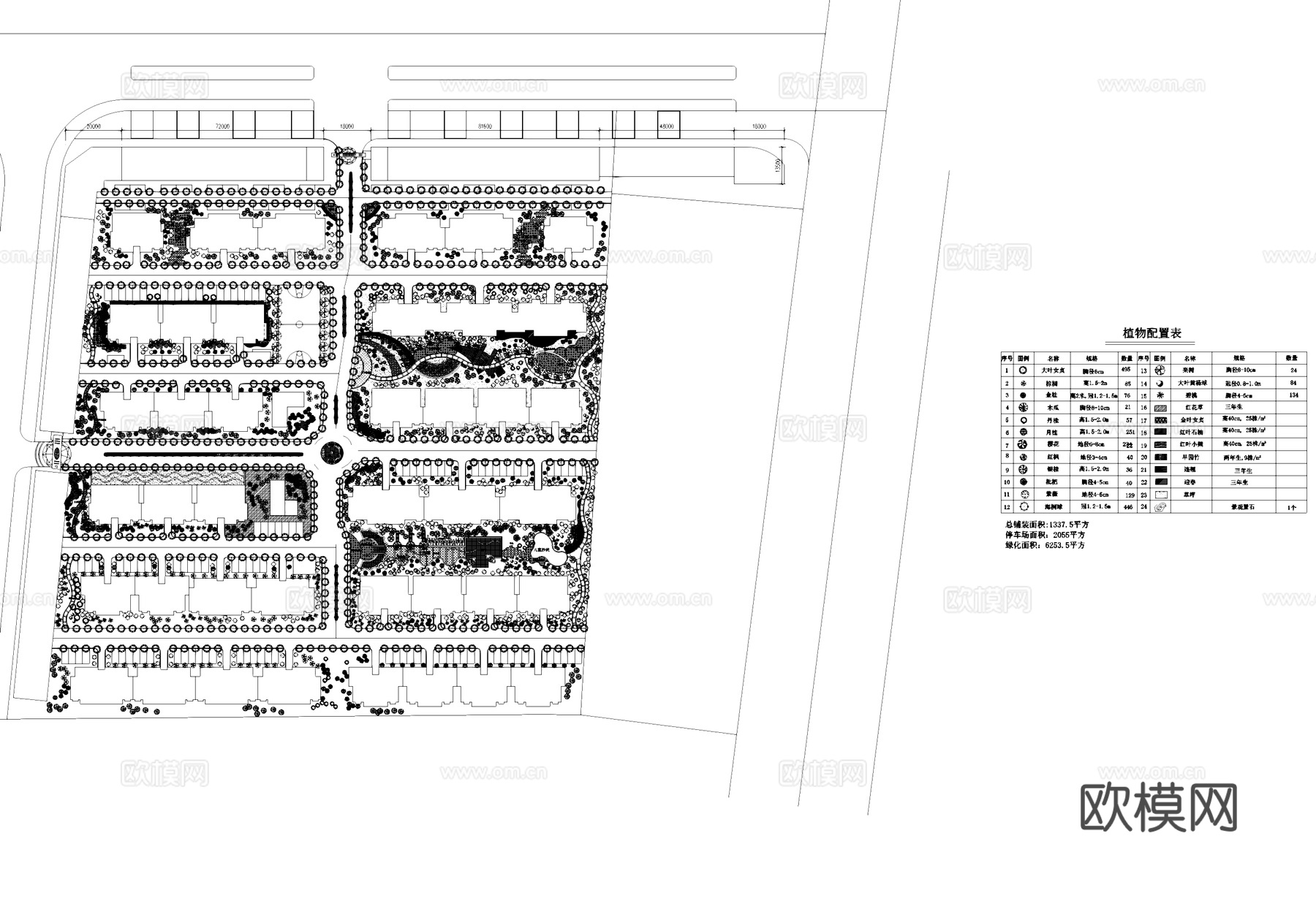居住区景观植物配置平面CAD施工图cad施工图