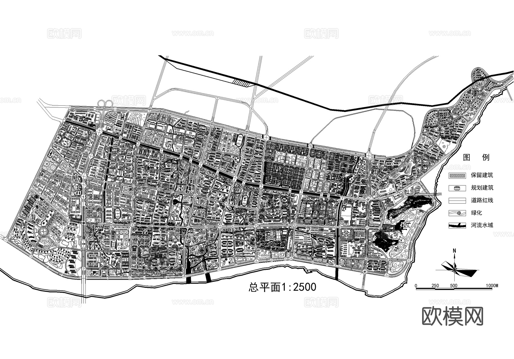 镇中心片区控制性详细规划平面图 城市规划cad施工图