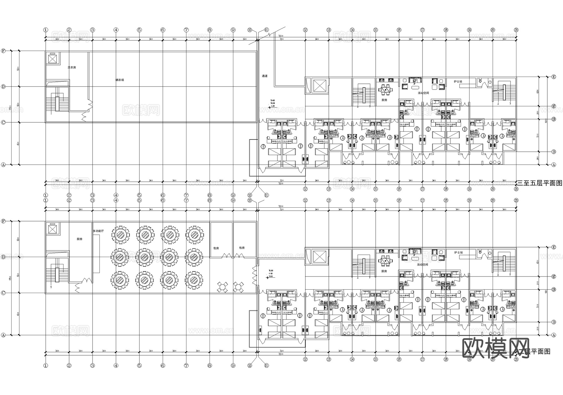 六层养老院敬老院疗养院cad施工图