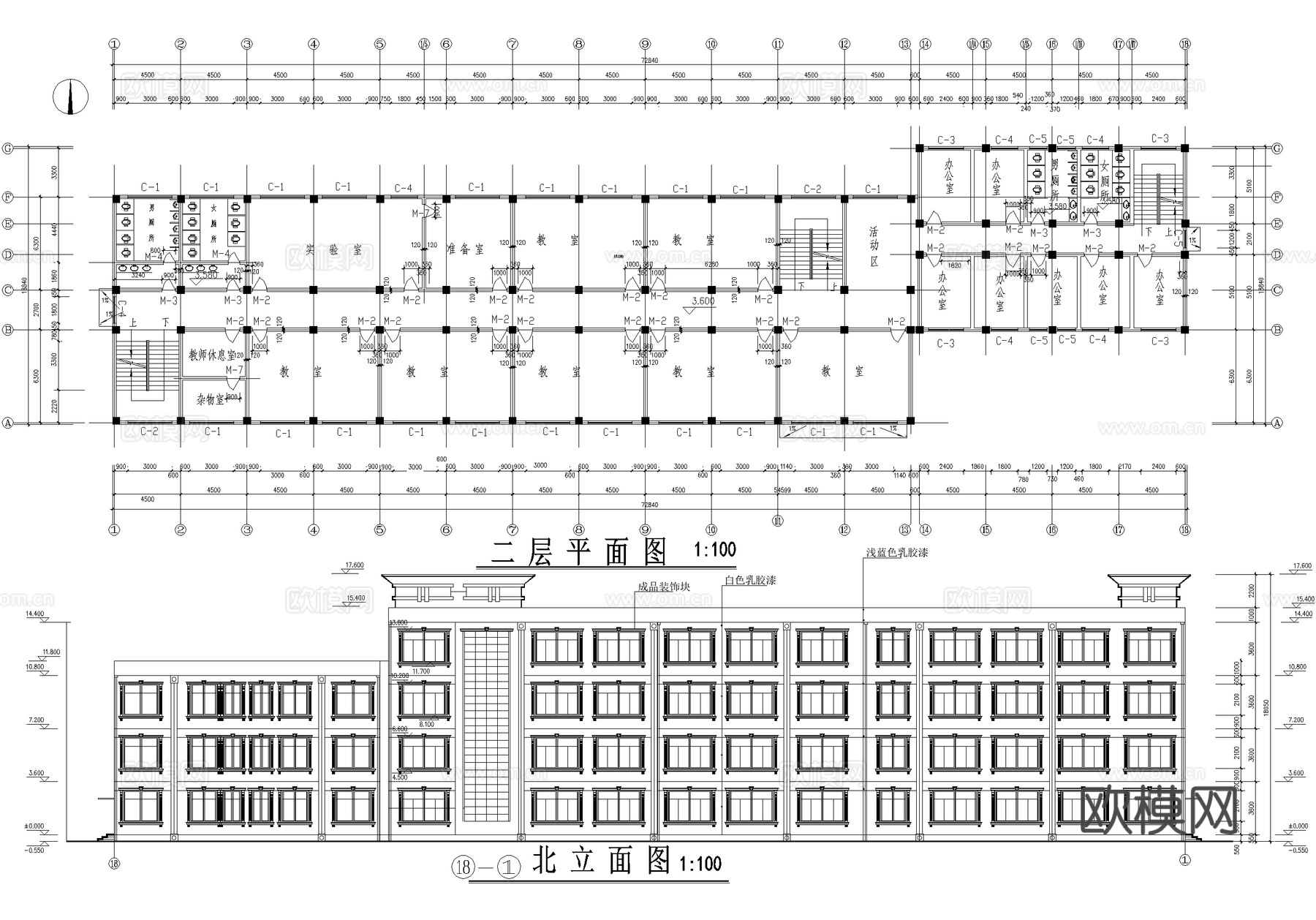 四层中学教学楼学校建筑cad施工图