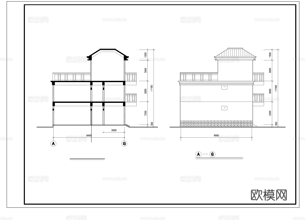 乡村自建房别墅建筑 最新全套施工图设计cad施工图