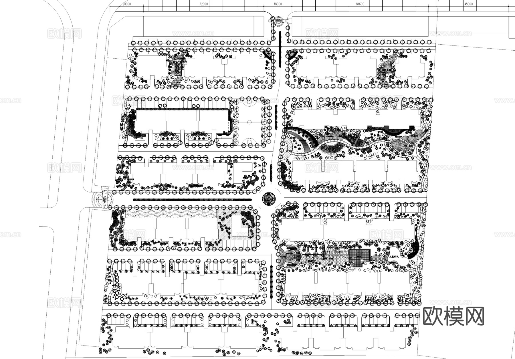 居住区景观植物配置平面CAD施工图cad施工图