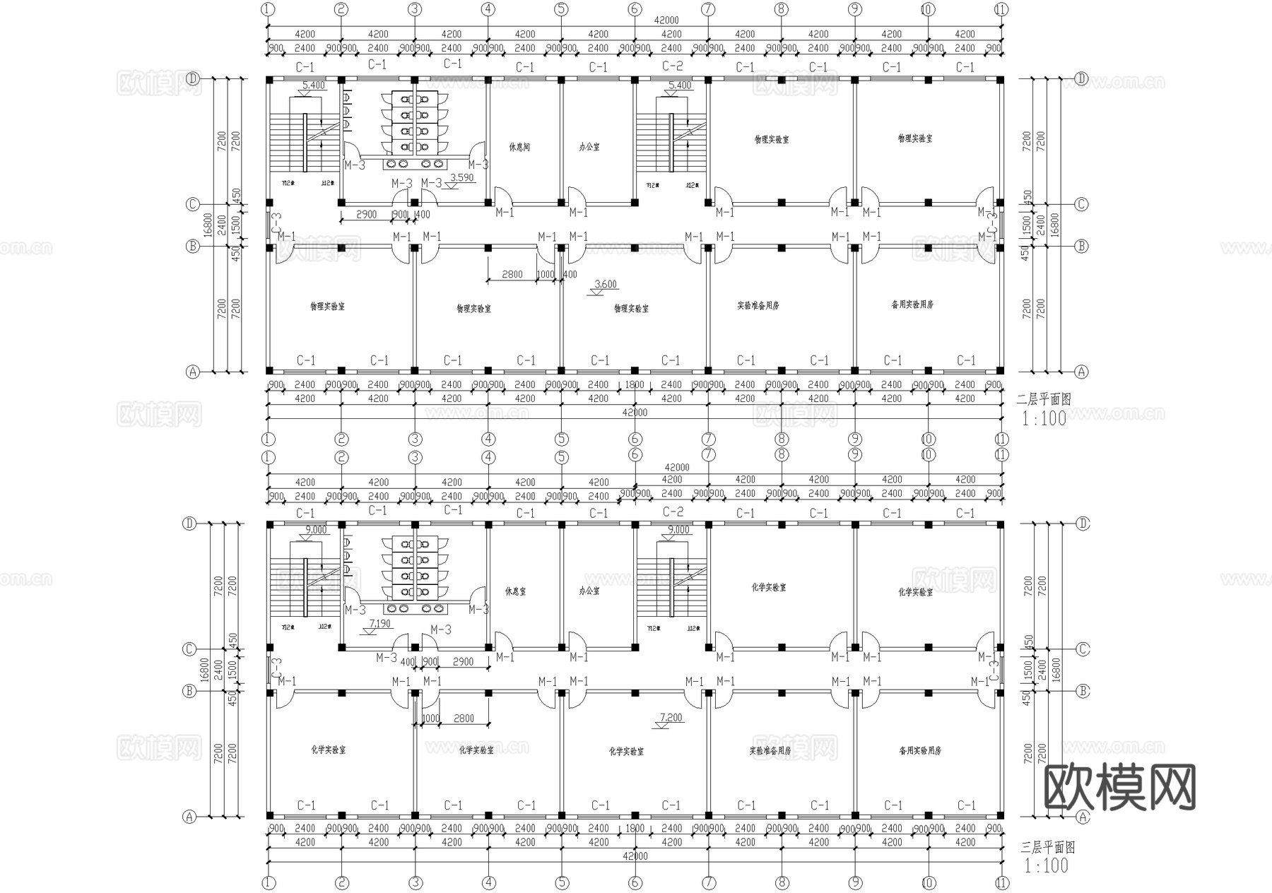 四层中学实验楼学校建筑cad施工图