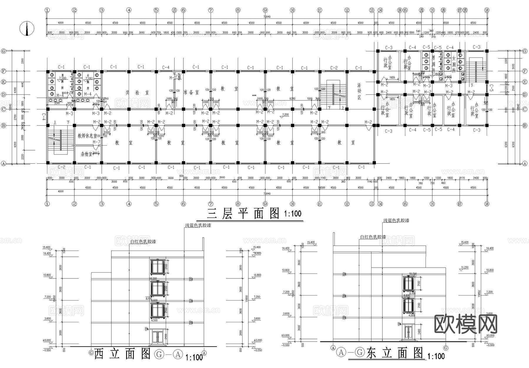 四层中学教学楼学校建筑cad施工图