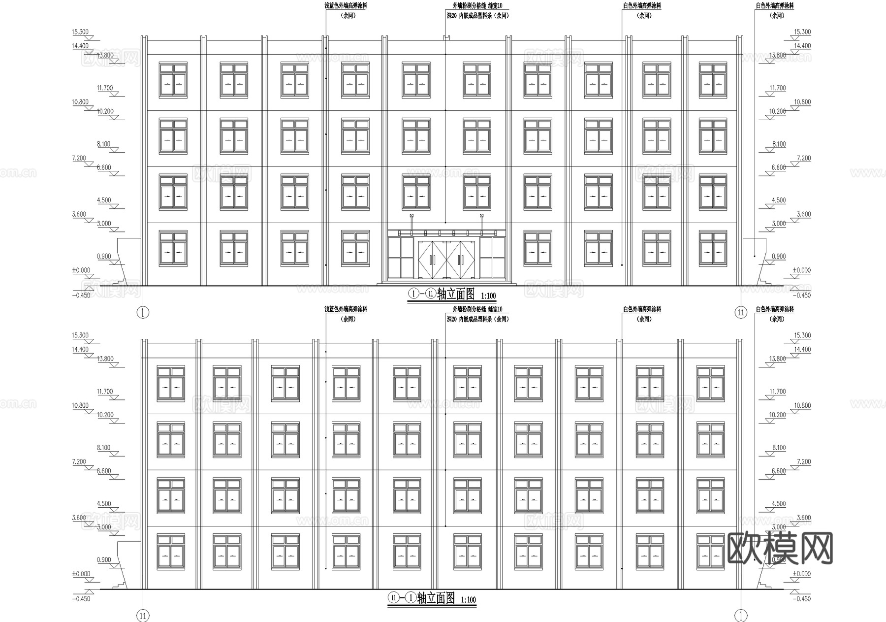 四层中学教学楼学校建筑cad施工图