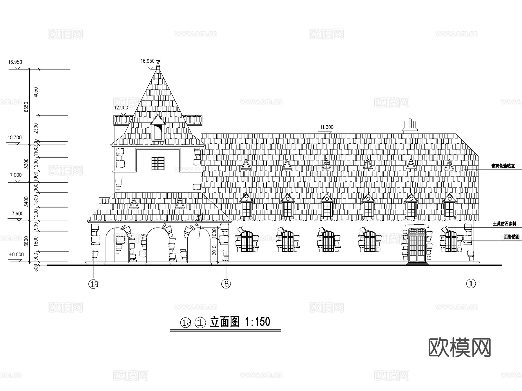欧式城堡餐厅饭店建筑CAD施工图cad施工图
