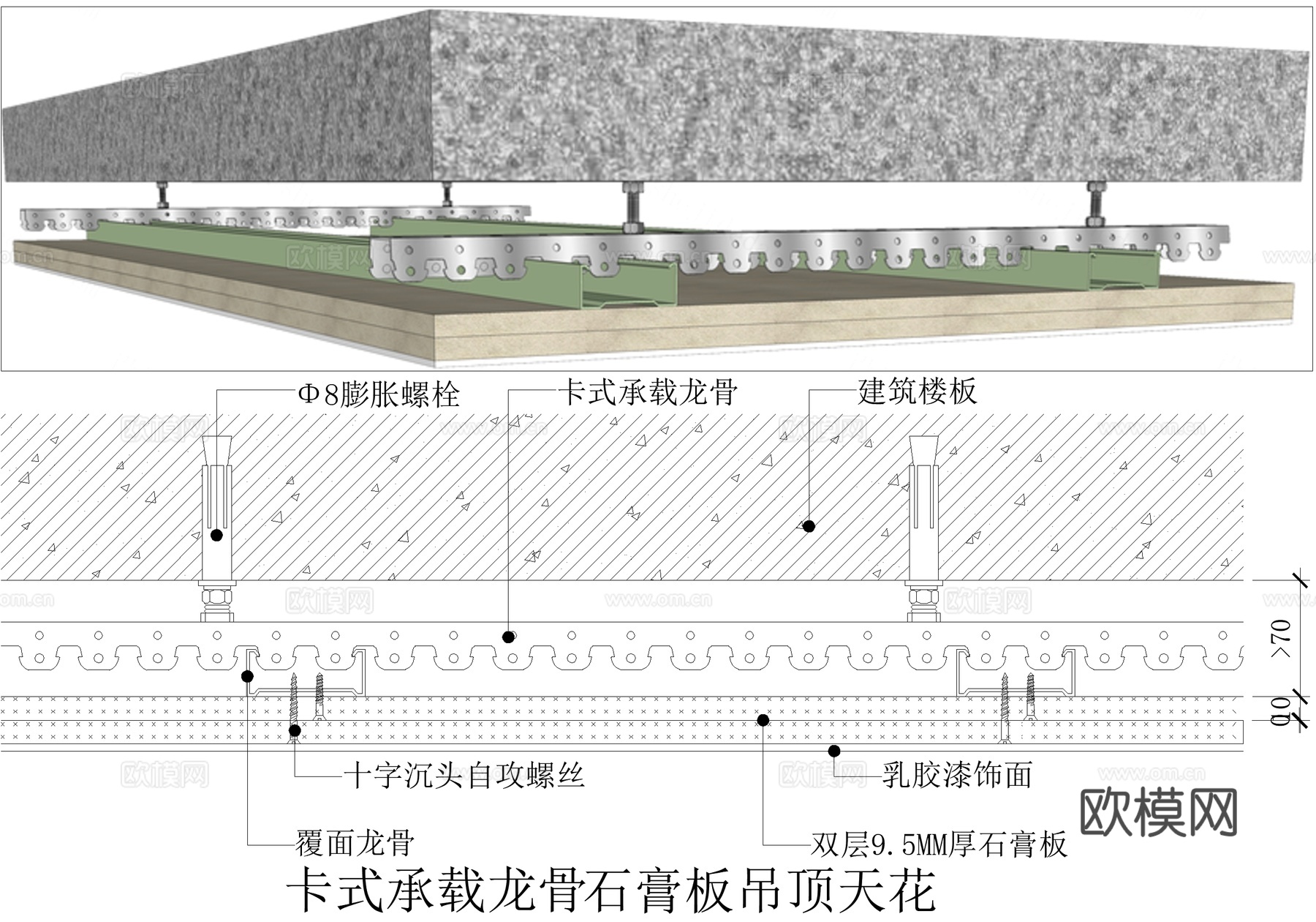 石膏板吊顶 卡式承载龙骨天花cad施工图