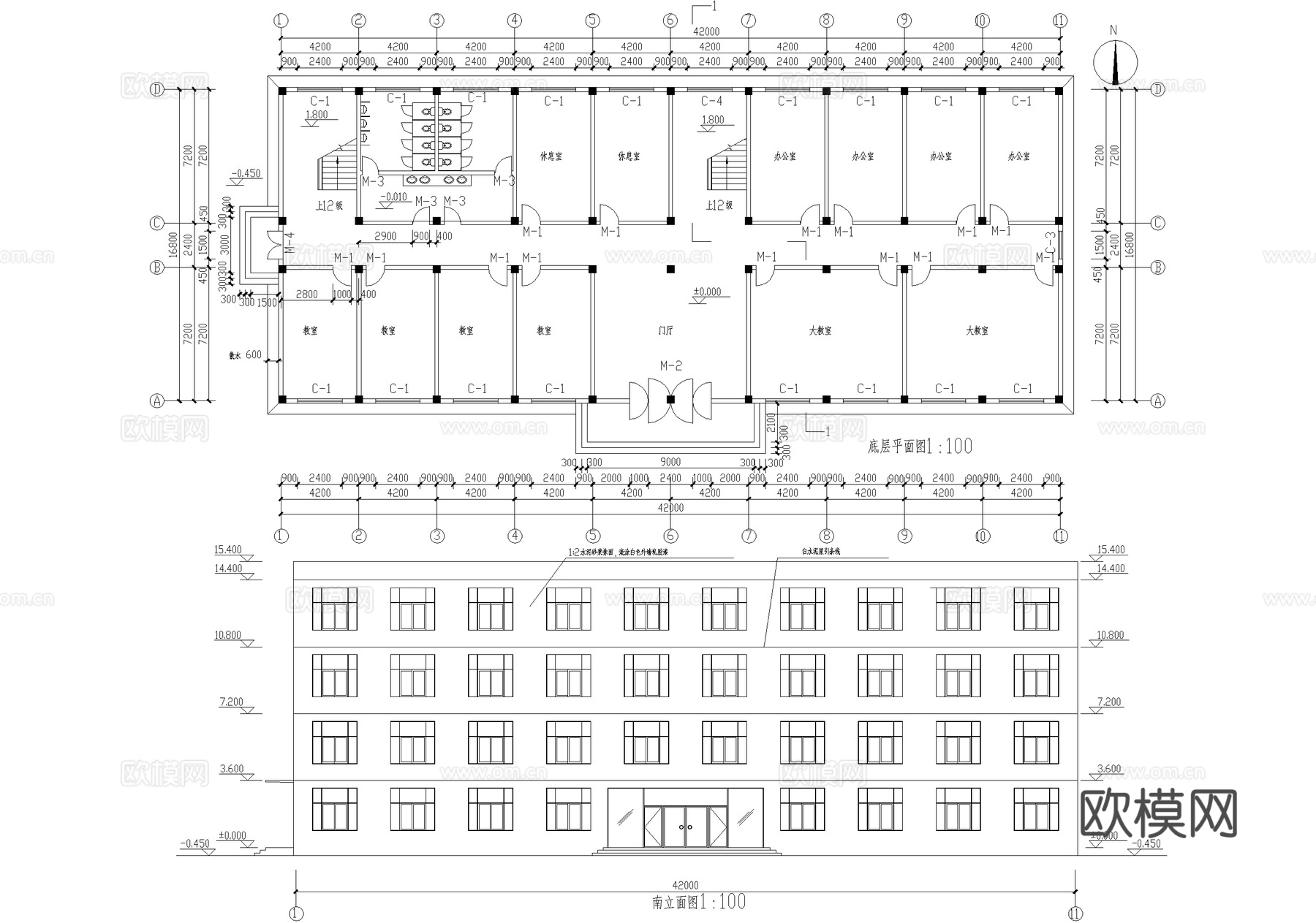 四层中学实验楼学校建筑cad施工图