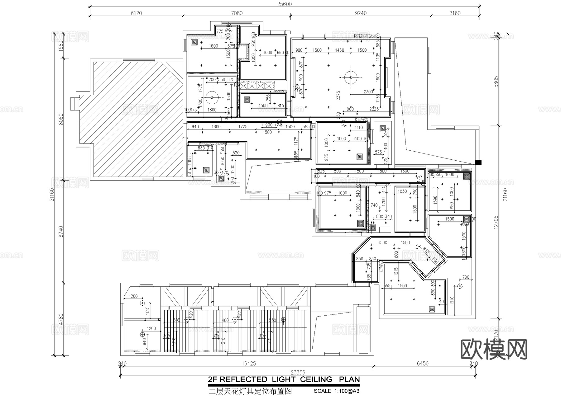 三层皮肤病医院平面系统图 天花灯具地面材质 墙体尺寸墙面材质cad施工图