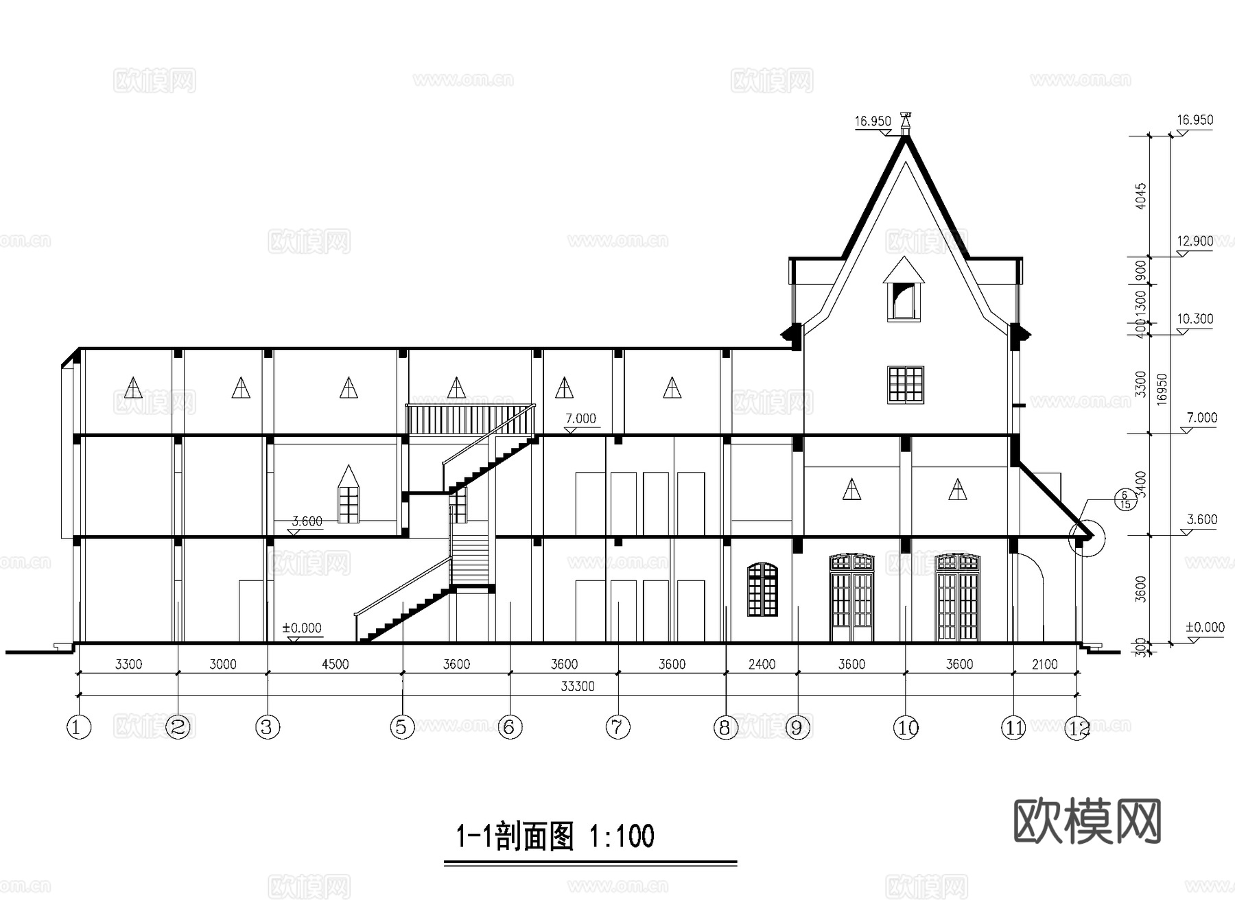 欧式城堡餐厅饭店建筑CAD施工图cad施工图