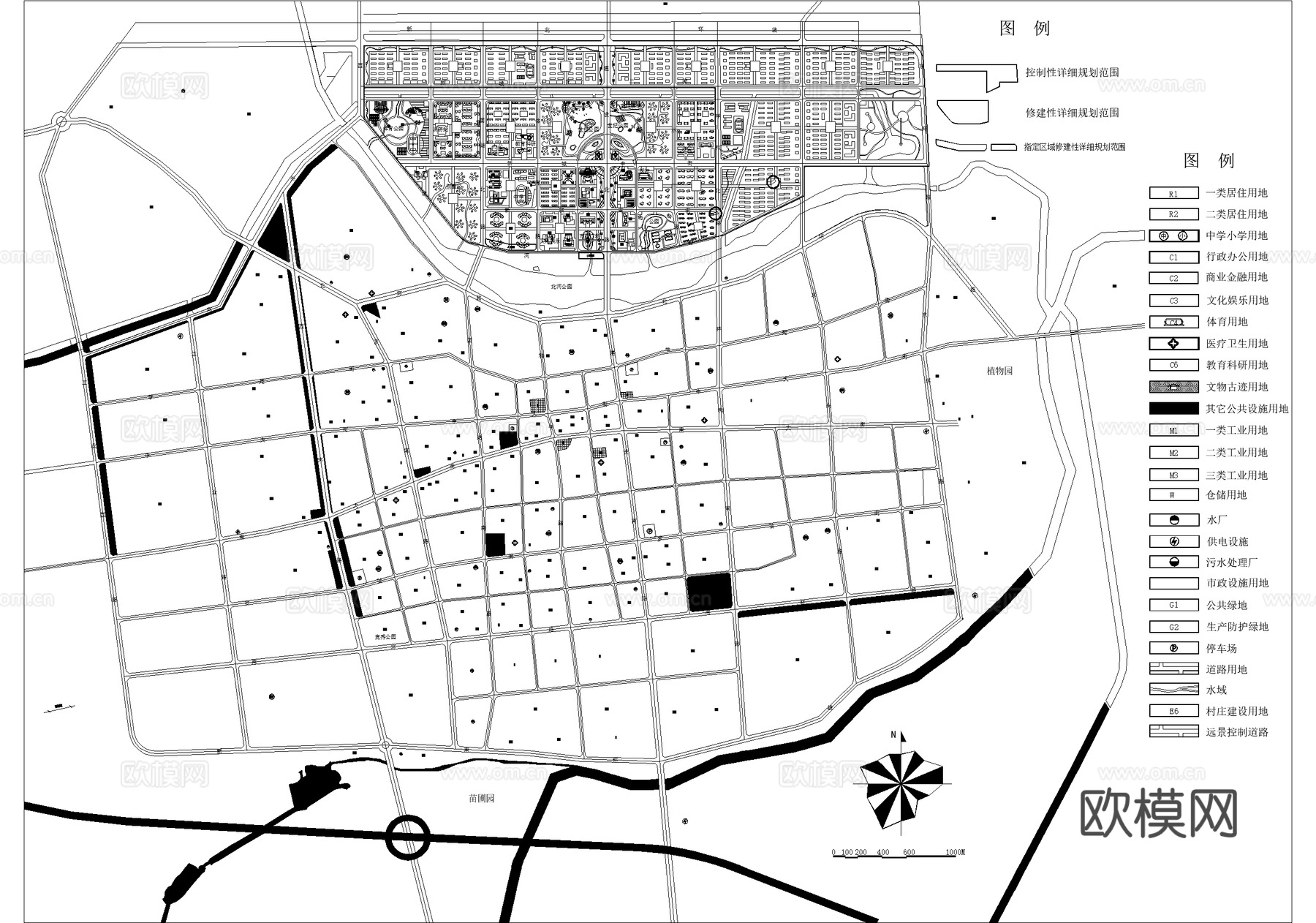 县城总体规划平面图 用地布局规划图 城市规划cad施工图