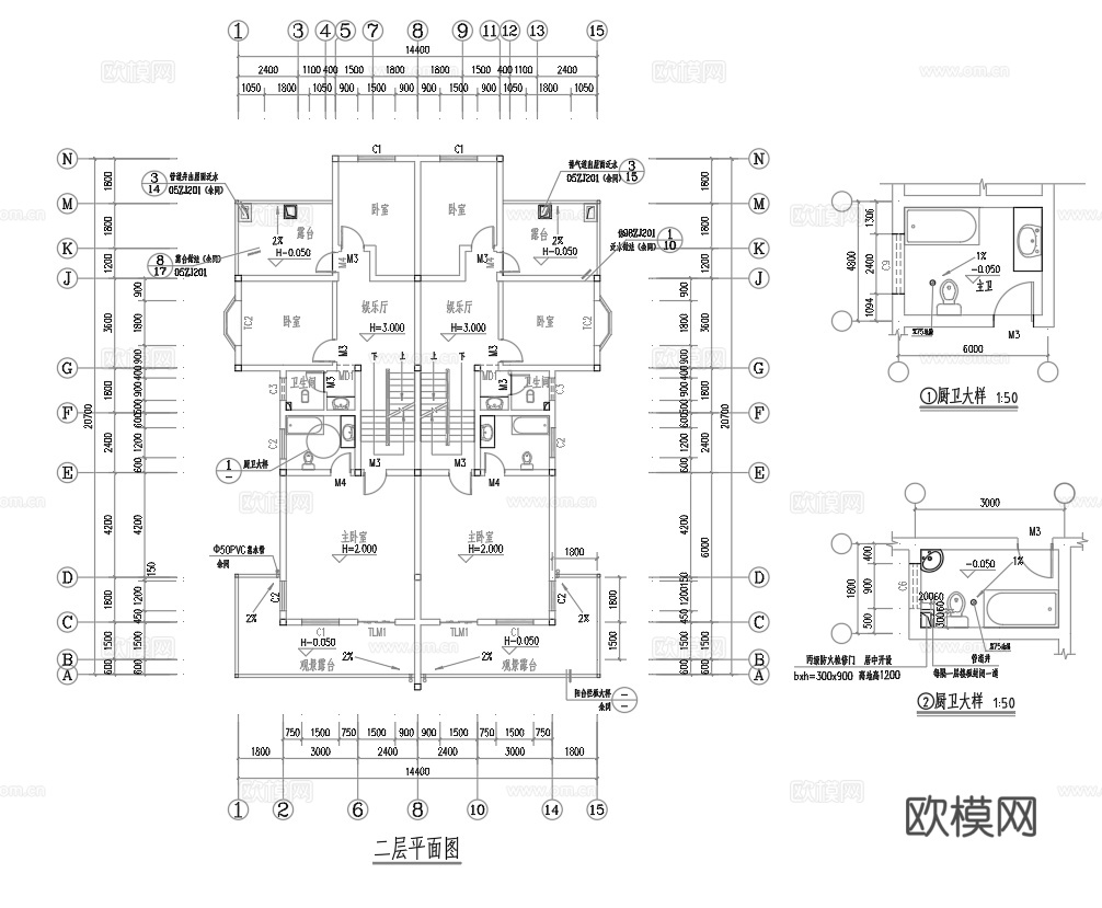 乡村自建房别墅建筑 最新全套施工图设计cad施工图