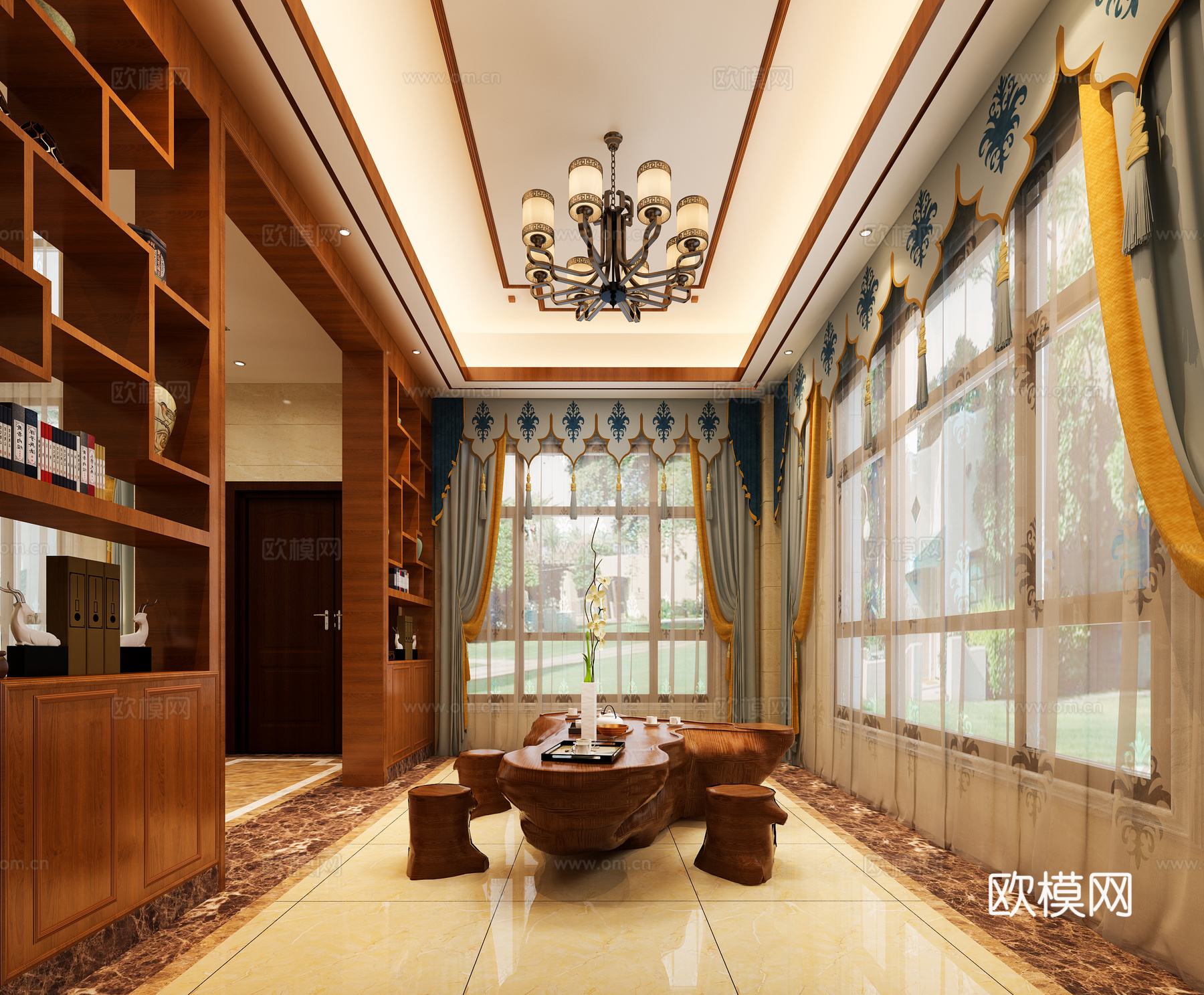 新中式茶室根雕茶海茶几3d模型