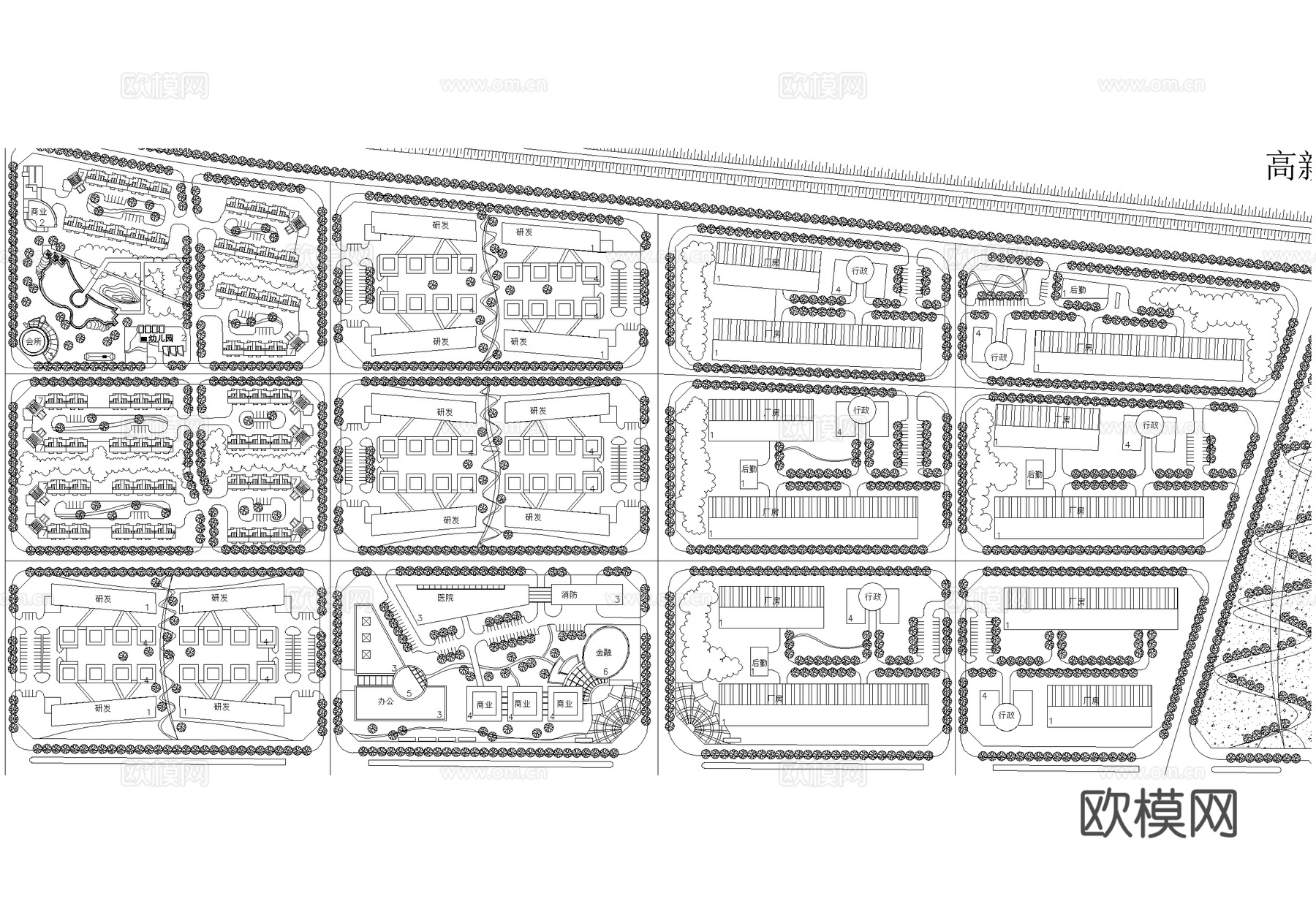 国家高新技术产业开发区控制性规划平面图 城市规划cad施工图