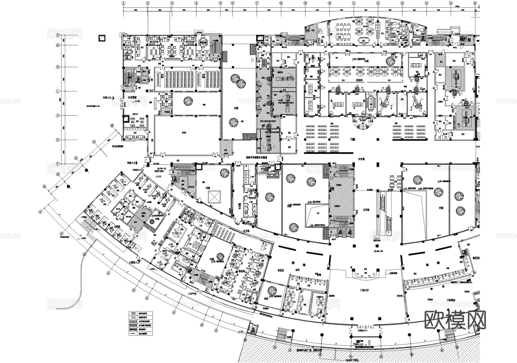 医院门诊病房住院医技楼平面图cad施工图