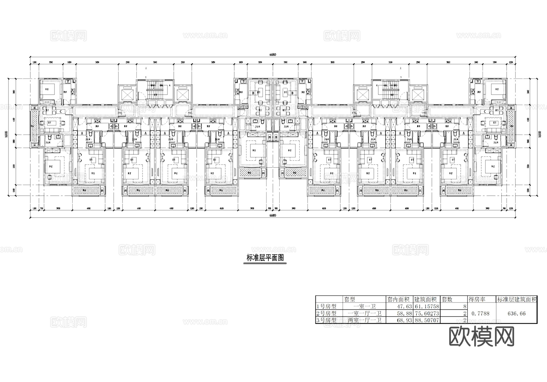 酒店式公寓建筑平面及剖面CAD施工图cad施工图