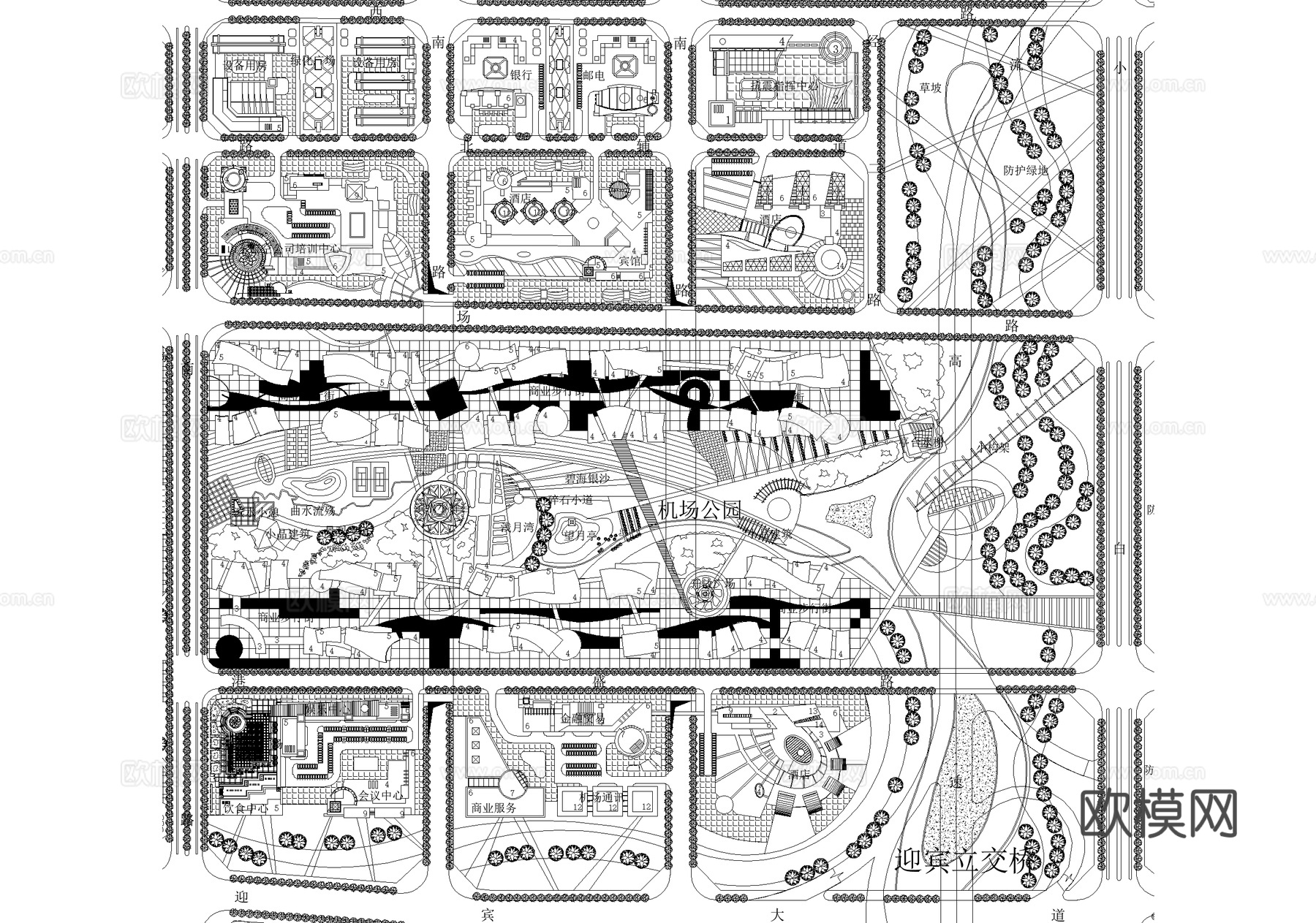 空港区机场陆侧城市规划总平面图cad施工图